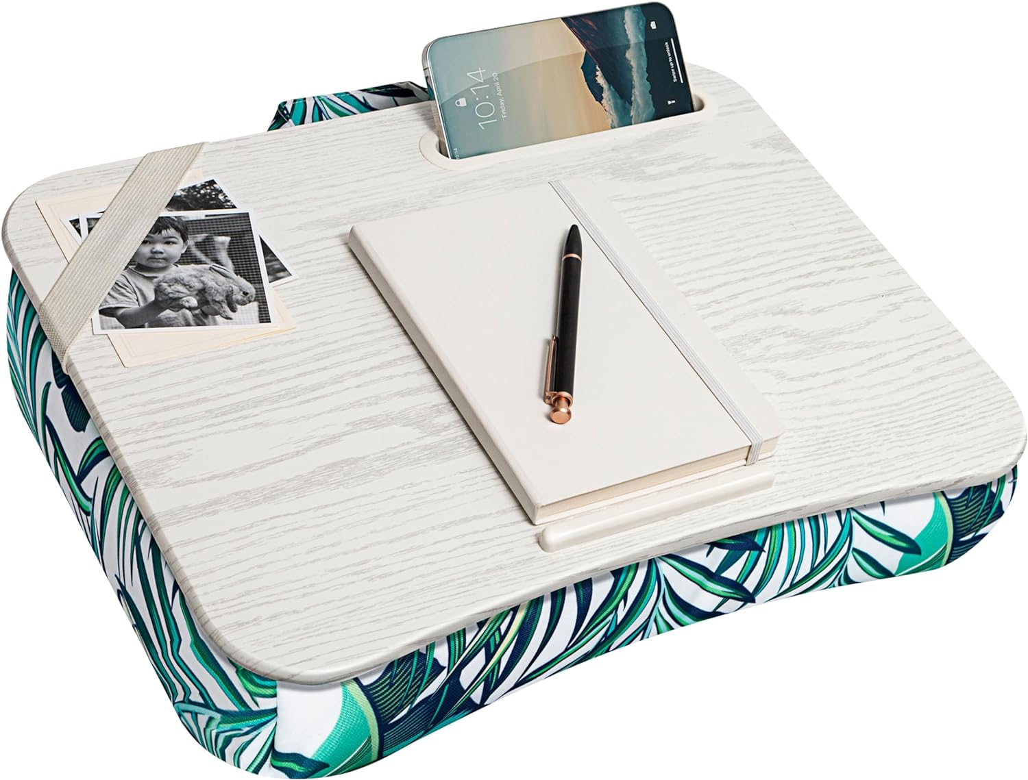 LAPGEAR Designer Lap Desk with Phone Holder and Device Ledge - Tropical Palm Leaves - Fits up to 15.6 Inch Laptops - Style No. 45427 - Floral Block Print image number 7
