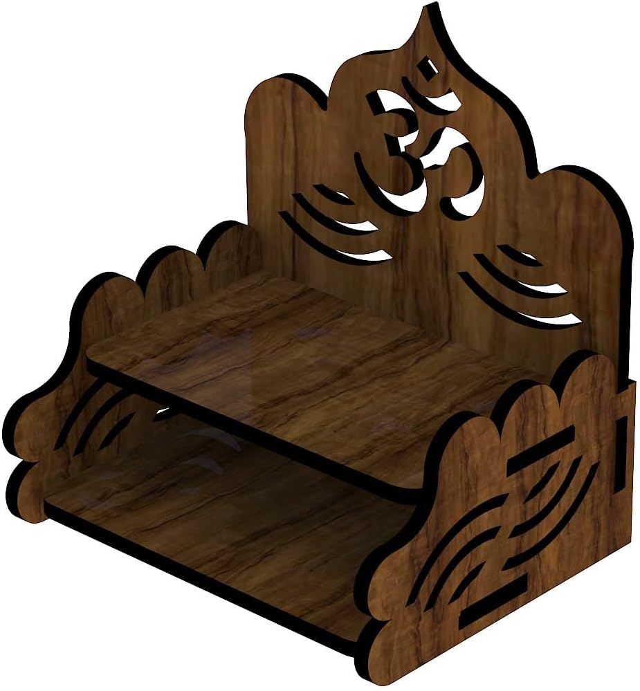Generic Beautiful Small Wooden Mandir for Pooja Home Decoration Wall Beautiful Temple/Pooja Mandir Enginereed Wood(64D) (20/8INCHES) (Brown)(Diy), OMMA277 image number 1