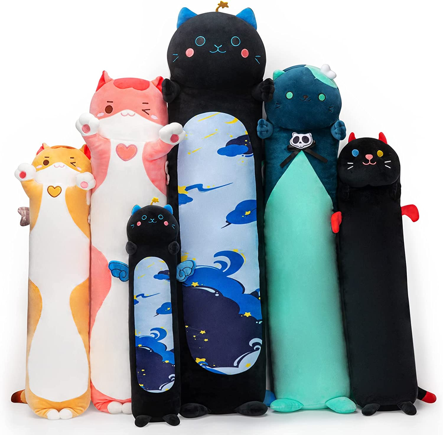 Mewaii Long Cat Plush Kawaii Body Pillow, 20&rdquo; Cute Black Cat Stuffed Animals Soft Plushies, Blue Star Kitten Big Plush Toys Throw Pillow Doll
