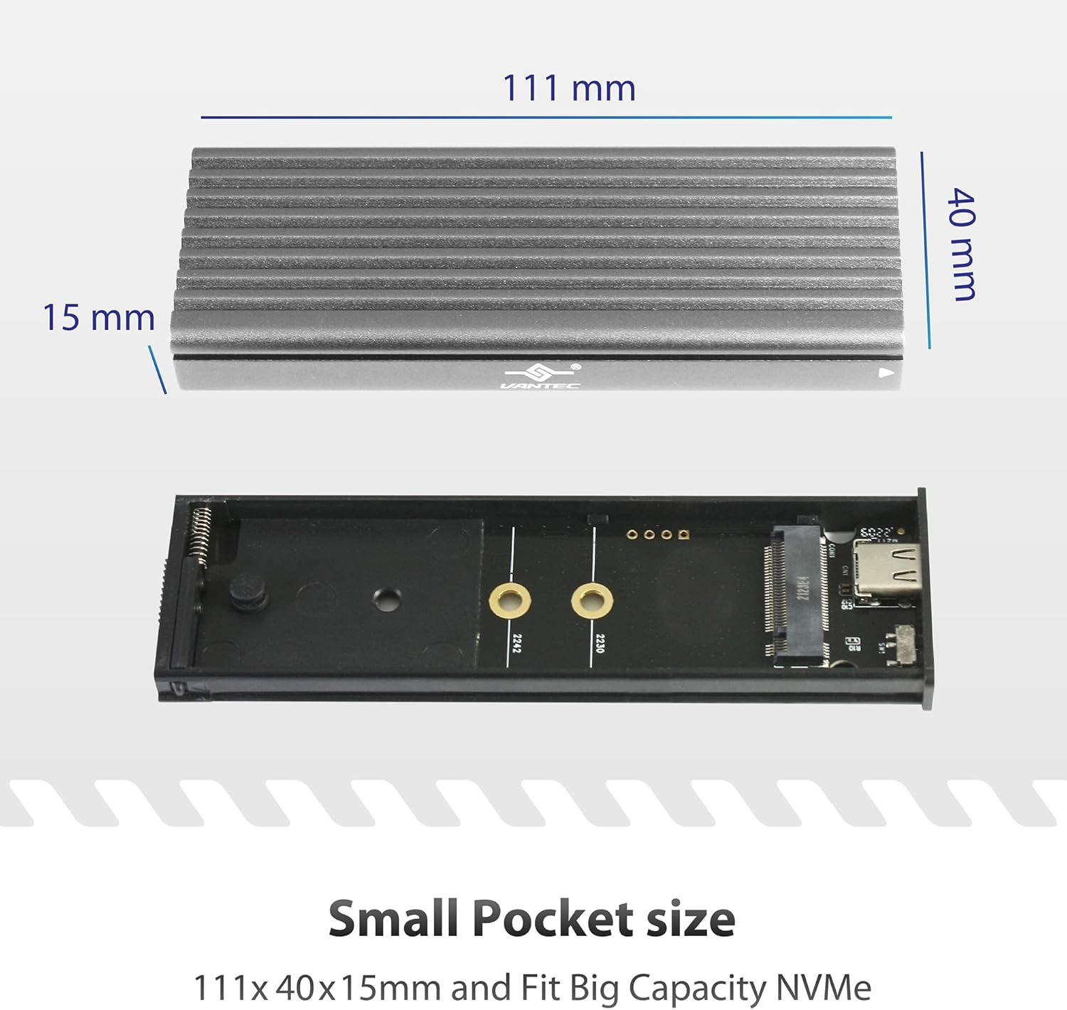 Vantec M.2 Nvme SSD to USB 3.1 Gen 2 Type C Enclosure with C to C Cable, Space Gray Color, ID5 (NST-205C3-SG) image number 1