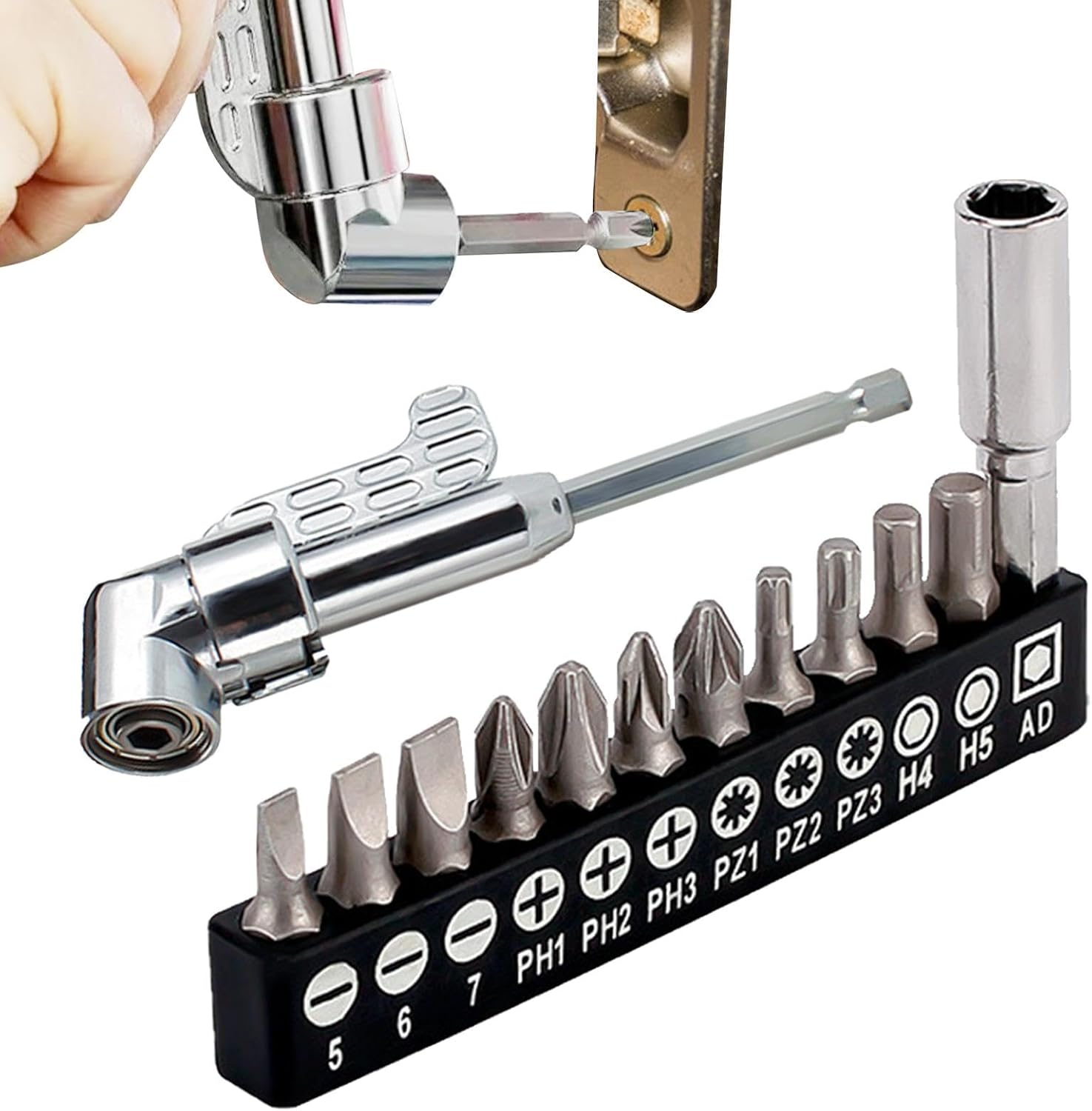 Acunny Right Angle Drill, 90 Degree Drill Accessory - 105&deg; Square Drill Bit Set Right Angle Screwdriver Set | Drill Accessories Power Tools Multifunctional Drill Set For - Set Long B image number 2