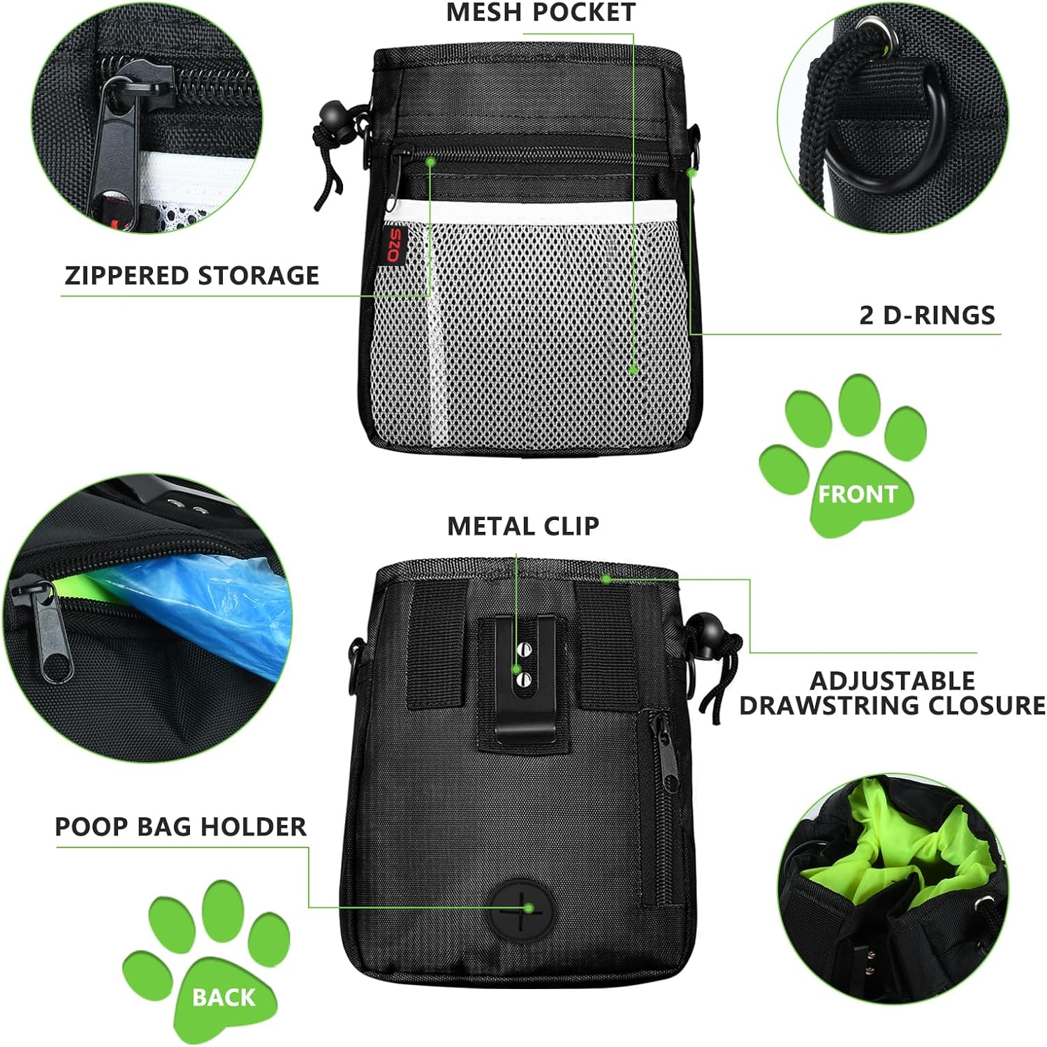 Treat Bag for Dogs, Large Capacity Adjustable Shoulder Strap, Dog Snack Bag, Clicker Food Bag, Dog Training, Dog Treat Bag for Training, Black