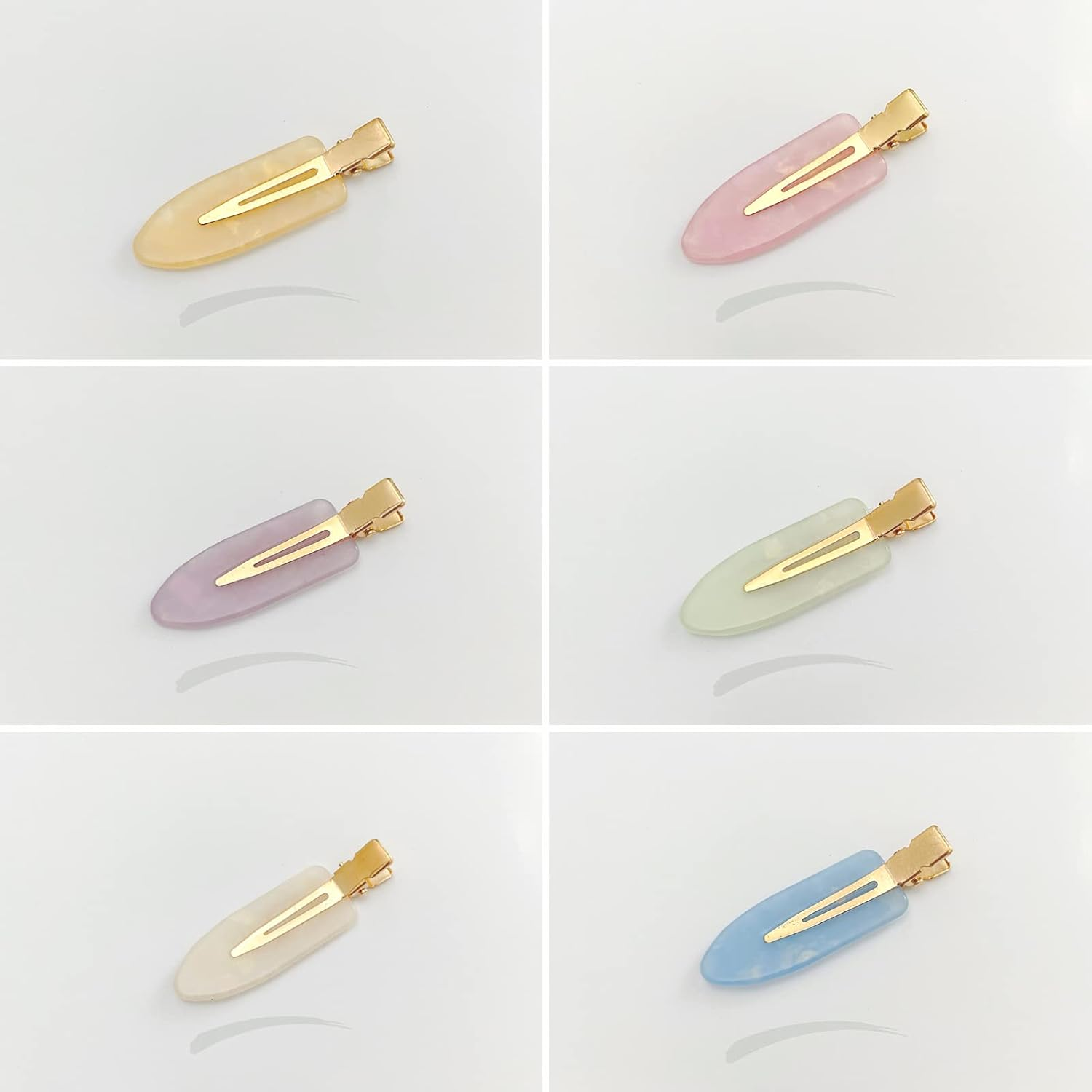 6Pcs No Crease Hair Clips for Styling, White Gold Hair Accessories Makeup, No Bend Creaseless Flat Clips for Salon Styling, Women Girls (Aurora Iridescent Set)