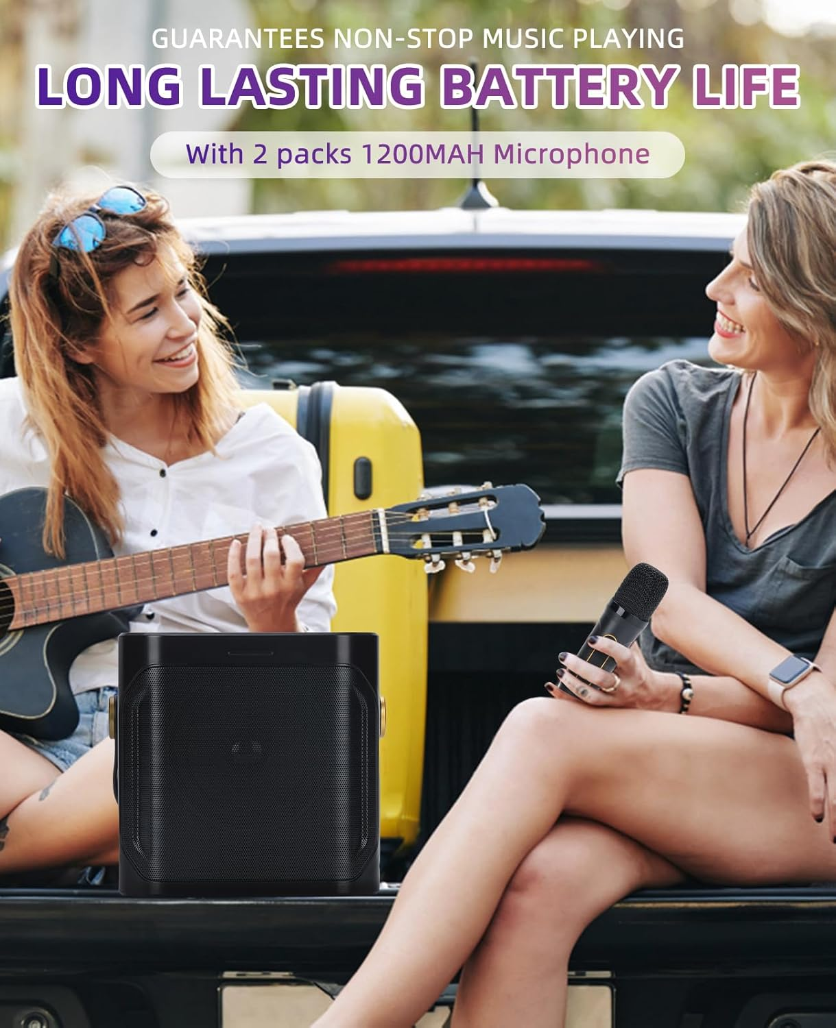 JIEFOCH Portable Karaoke Machine with 2 Wireless Karaoke Microphones for Adults and Kids, Singing Machine Bluetooth Karaoke System for Home Party, Meeting (Black) image number 3