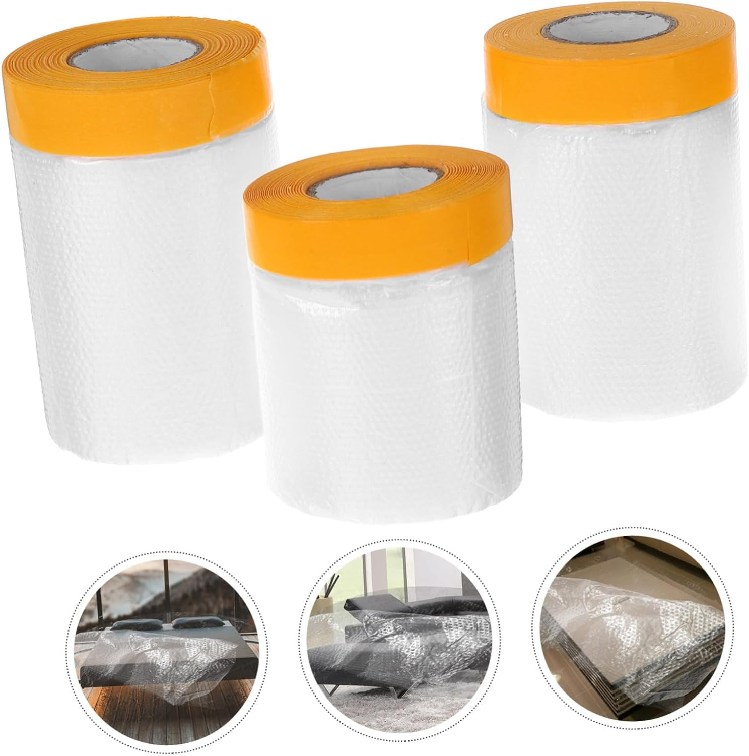 3 Rolls Pre-Taped Masking Films Furniture Protective Film Car Masking Tape Plastic Cover for Painting image number 1