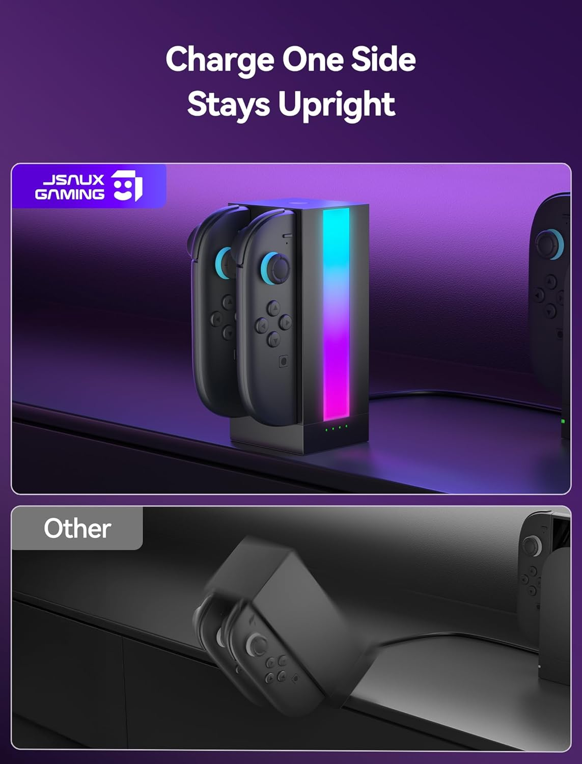 JSAUX Energyflow Charging Dock for Nintendo Switch 2 Joy Con Controllers, 4-In-1 RGB One-Touch Charger Station LED Indicator, Switch2 Joy Con Accessories with 5FT USB C Cable image number 1