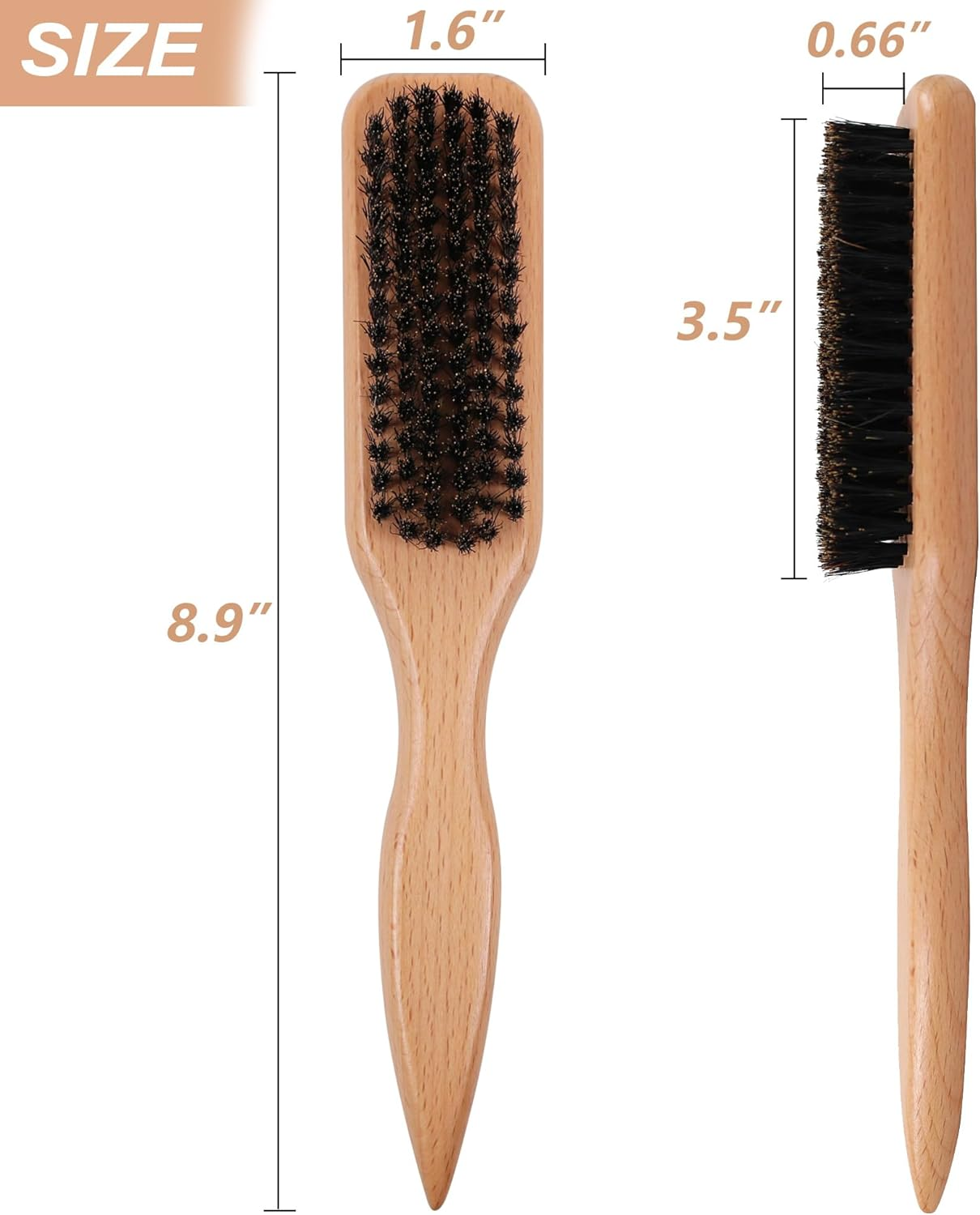 OWIIZI Slick Back Hair Brush for Smoothing Ponytail, Soft Boar Bristle Styling Edge Control Brush for Sleek Hair, Wooden Rat Tail Pointed Handle Wax Stick for Hair, Teasing Hair Brush for Men Women image number 6