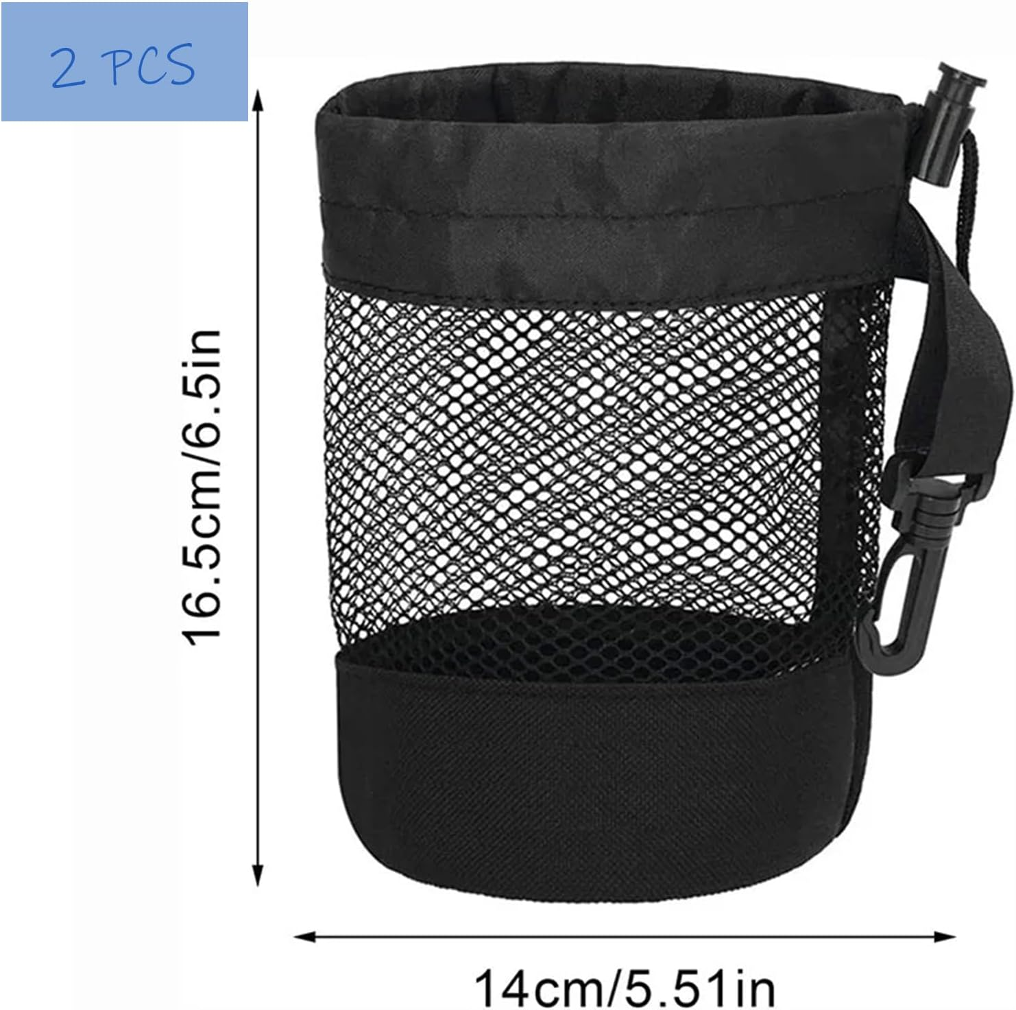 Yeanifeana 2-Pack Black Nylon Mesh Golf Ball Bags with Drawstring Closure & Hooks, Durable Golf Ball Storage Organizer Pouches (6.5X5.5 Inches)