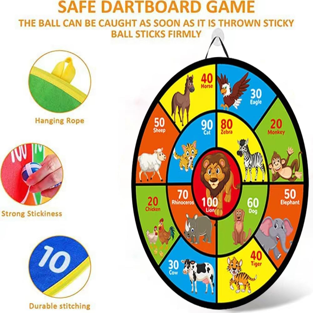 72Cm Kids Dart Board Game Set, Double-Sided Velcro Dart Board with 12 Balls and 6 Darts for Kids Ages 3 4 5 6 7 8 9 10 11, Indoor/Outdoor Party Game Toys/Birthday Gifts image number 4