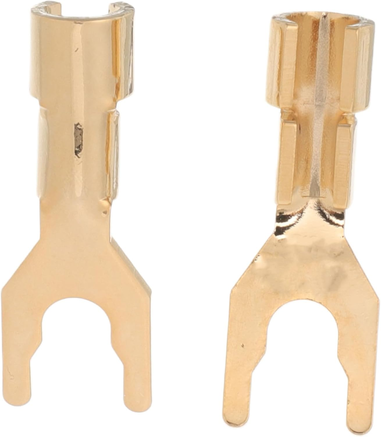 MERRYHAPY 2Pcs Gold Plated Speaker Spade Connectors Angled Hifi Banana Plugs for Secure Audio Amplifier Home Theater Recording Studio Wire Terminals Stable Design image number 4