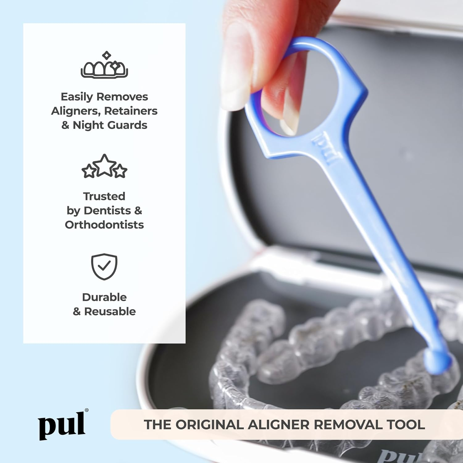 PUL Pack of 2 Reusable Clear Aligner Removal Tool &mdash; Compatible with Invisalign, Removable Braces, Retainers & Trays &ndash; Easy-To-Use Device Remover, Dental & Oral Hygiene Care Product &ndash; Blue, Pink image number 5