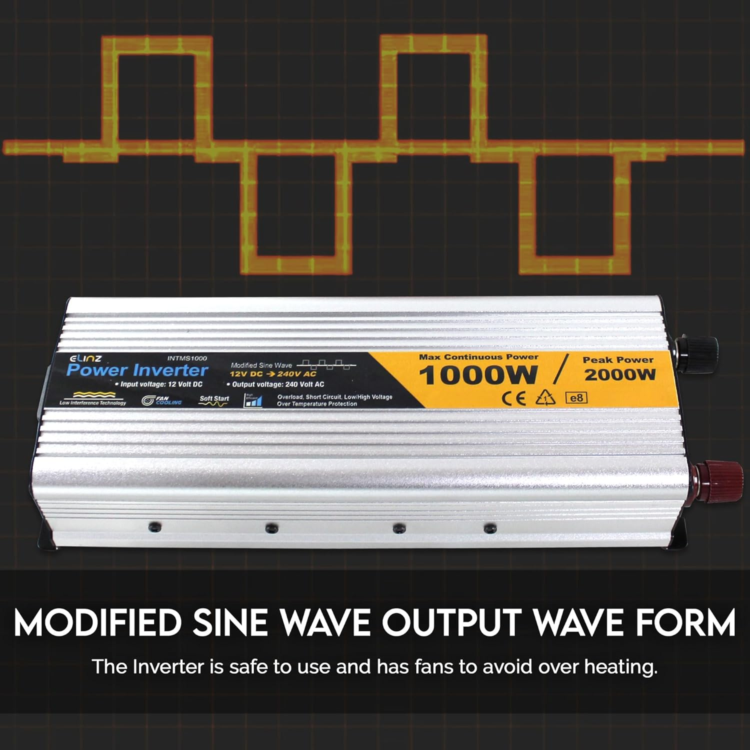 Elinz 1000W / 2000W 12V-240V Power Inverter Modified Sine Wave Camping Caravan Boat 2 Years Wty USB, >90% Efficiency, Compact, High Voltage Input Protection image number 2