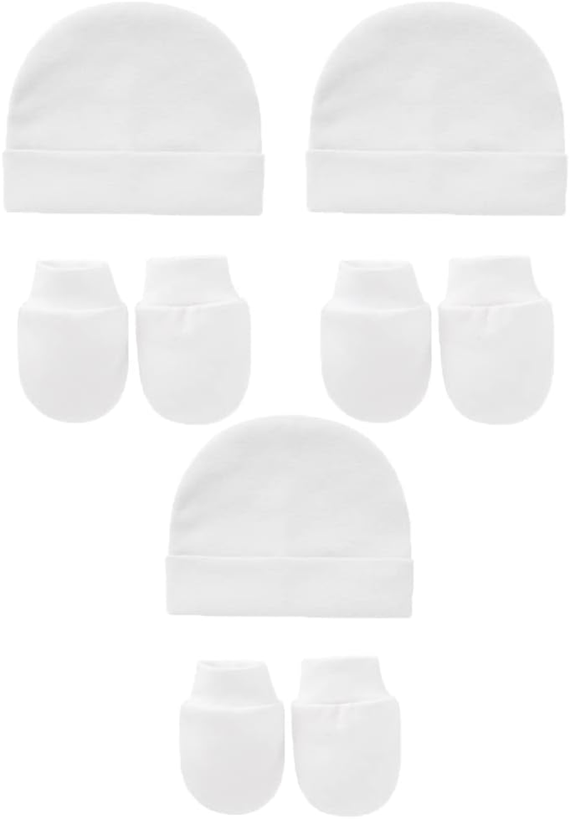 Cotton Newborn Hospital Hat Baby Hat and anti Scratch Mittens Set for 0-3 Months Newborn Baby Boys Girls Essentials Bonnet Infant Beanie Caps and Gloves 6Pcs image number 6