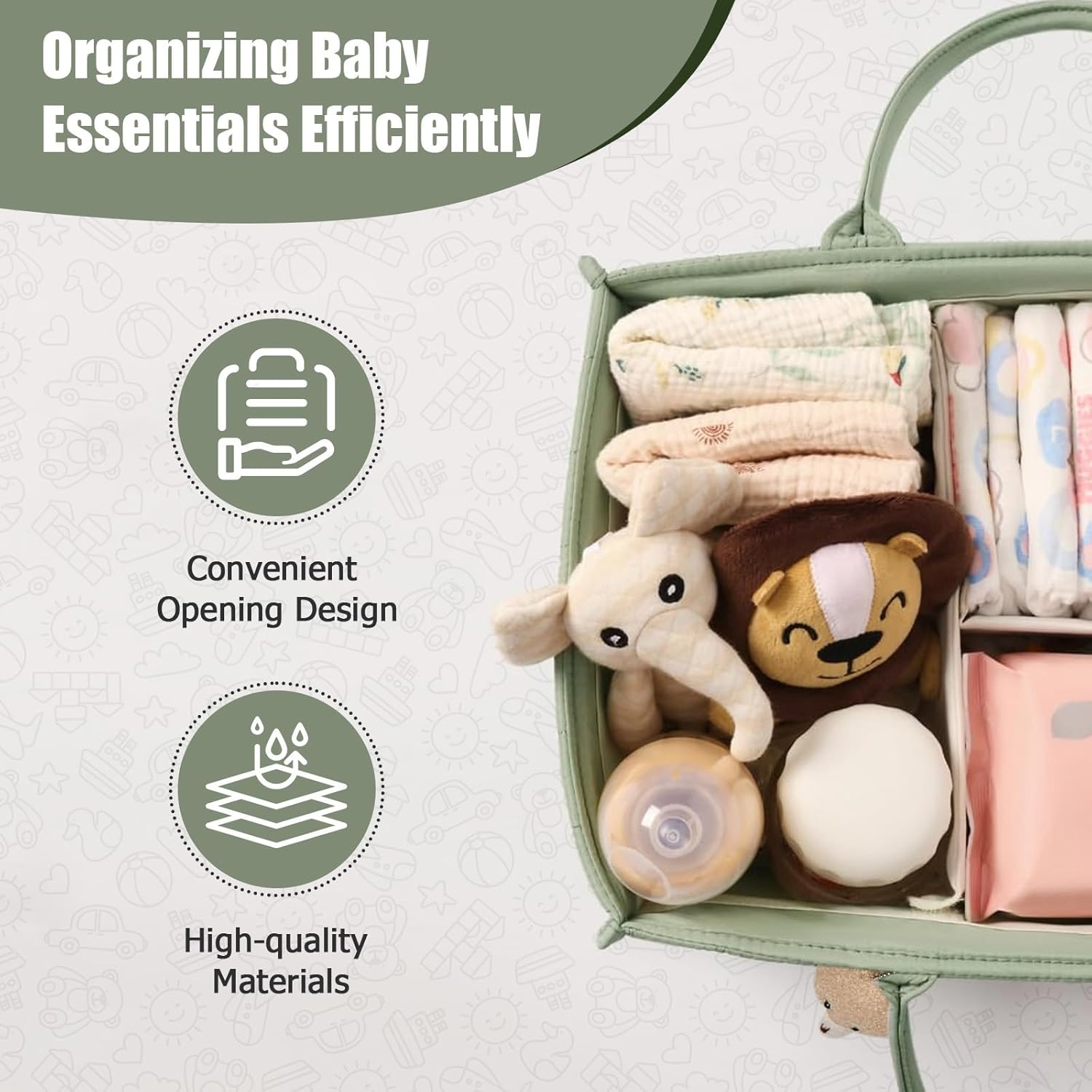 Nappy Caddy Organiser Stylish Diaper Caddy Storage Basket Perfect for Baby Shower,Car Caddy Organizer,Nursery Diaper Organizer,Portable Diaper Storage Bag (Green) image number 1