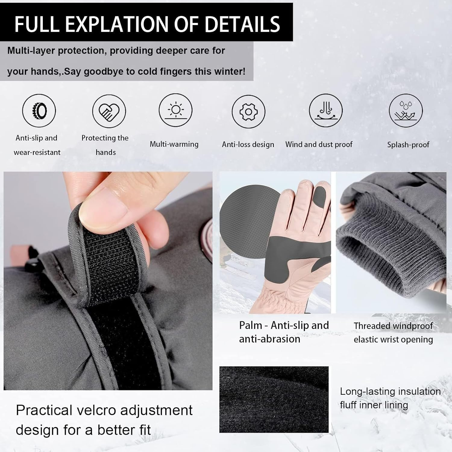 ZANZER Ski Gloves, Winter Touchscreen Snow Gloves Winter Gloves Women for Cold Weather, Windproof Snowboard Gloves for Ski Driving Cycling Hiking Running image number 4