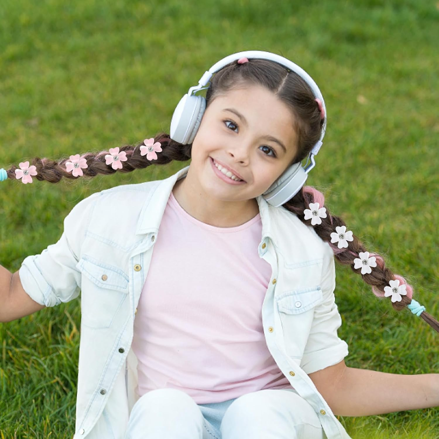 Ziyonix Set of 30 Mini Diamond Hair Clips Set, Mini Pearl Hair Clips, Floral Pearl Clips, Flowers, Decorative Hair Clips for Everyday Party, Wedding (White, Pink) image number 4