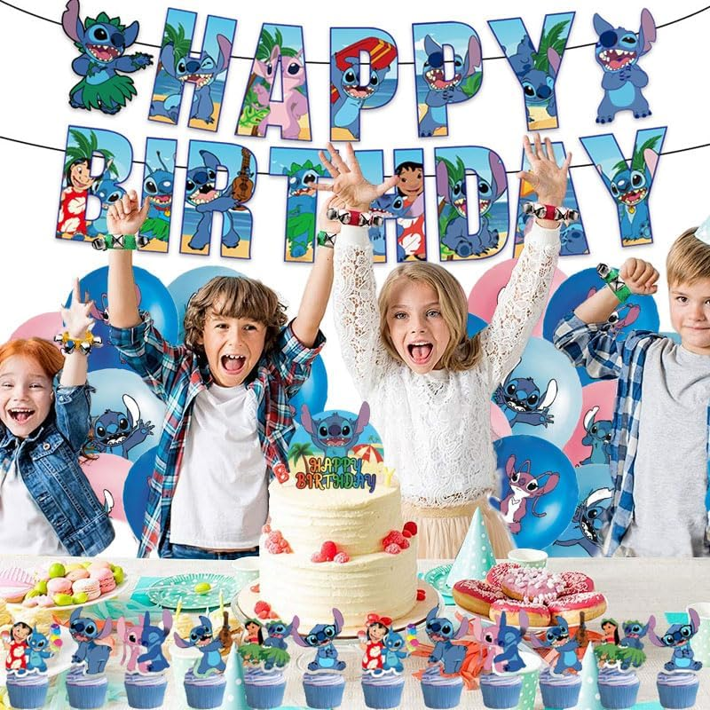 39 Pcs Cute Birthday Party Decorations, Party Supplies Include Happy Birthday Banner, Balloons, Cake Toppers, Hanging Swirls, Cartoon Party Celebrate Supplies image number 4
