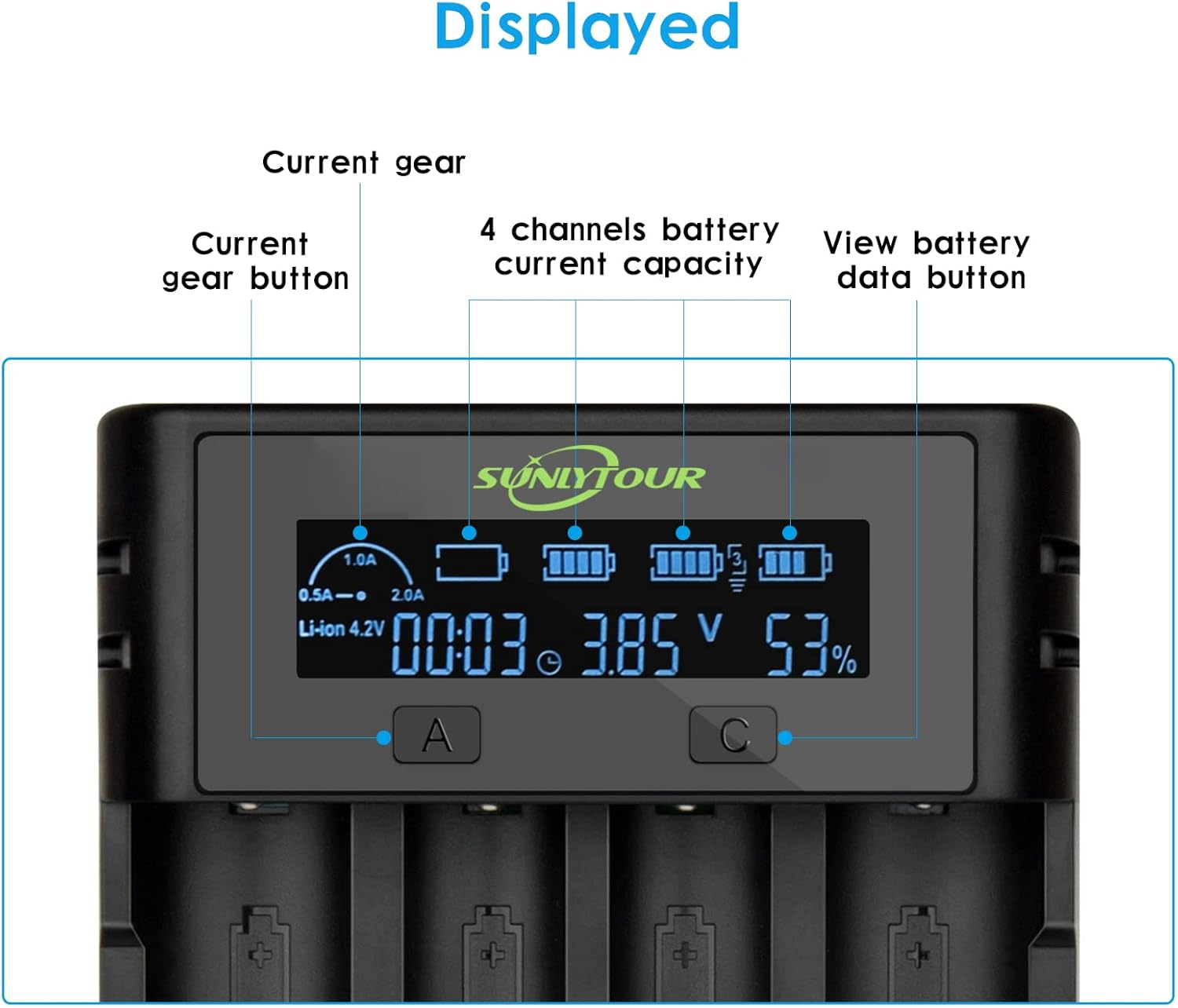 21750 21700 Battery Charger, 4 Slots 18650 Battery Charger 21750 18650 21700 Charger for 20700 22500 22650 26650 26700 16340 (R) CR123. 17650 17670 Rechargeable Battery with PCB Protection Board image number 5