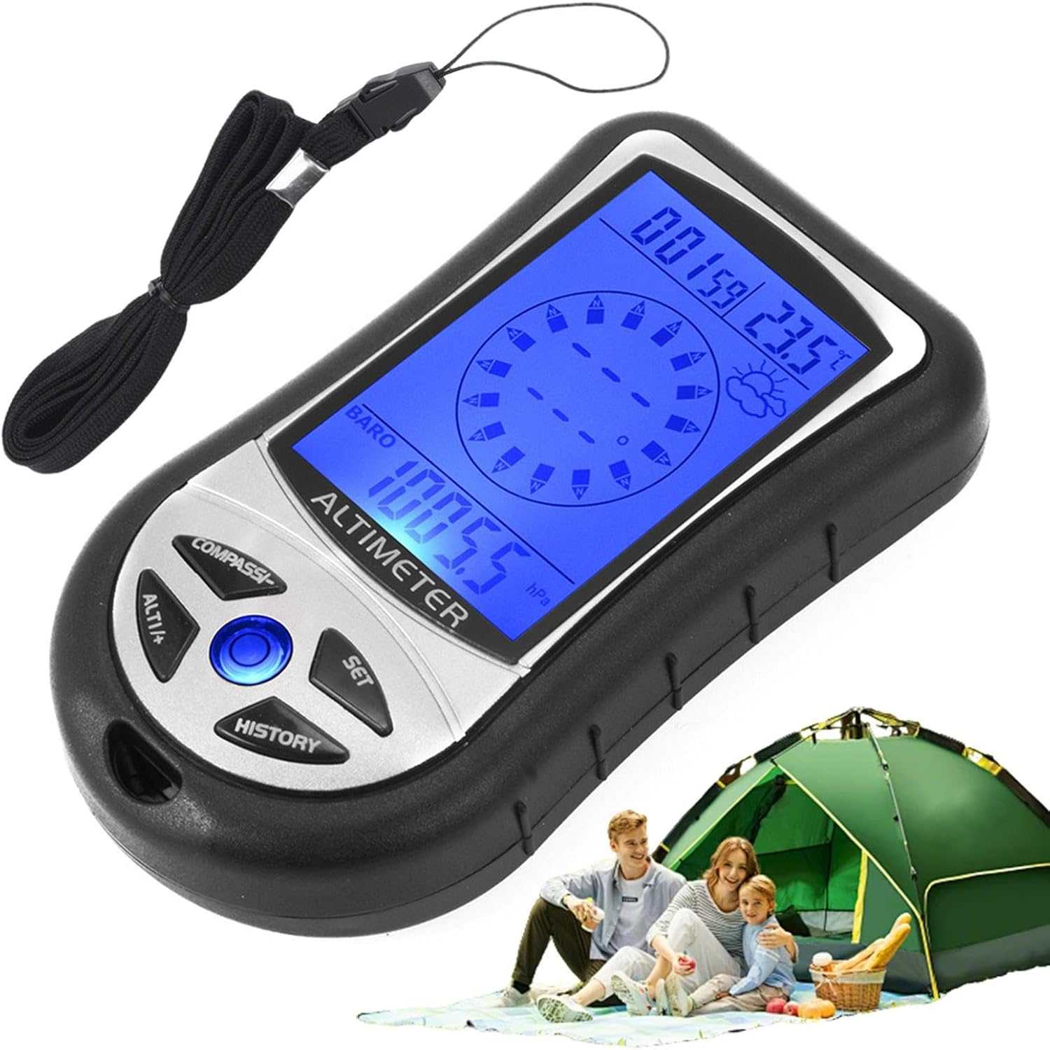 Pocket Altimeter | Multifunction Handheld Temperature Gauge Barometer Compass - Portable Meter Device for Hiking Mountaineering, Time Clock with Backlight image number 6