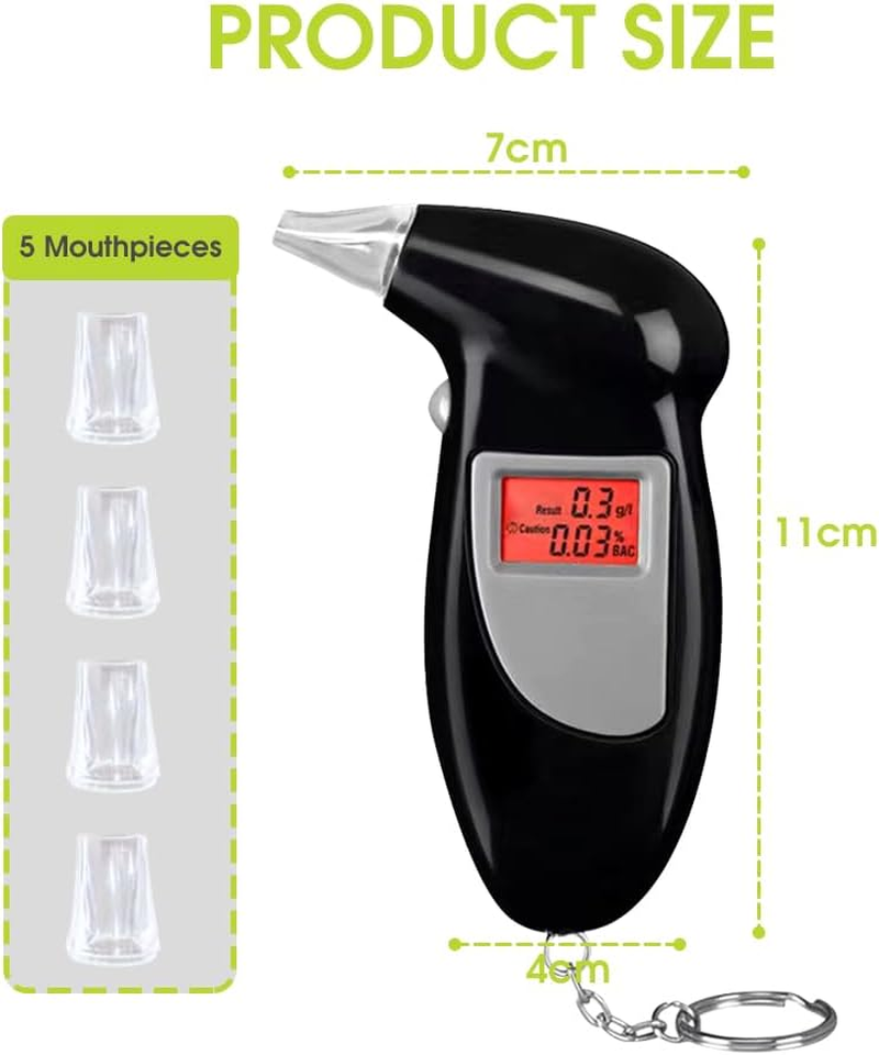 Chamgeco Alcohol Checker Breath Alcohol Tester, Portable Alcohol Breathalyzer Tester with Keychain, Professional-Grade Accuracy Digital Alcohol Detector Breath Checker Analyzer with 5 Mouthpieces image number 1