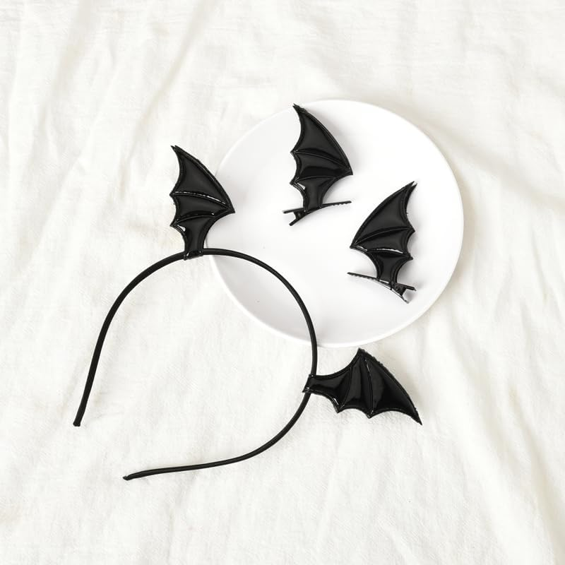Halloween Bat Hair Clips and Devil Ear Headband for Women Girls - Black Barrettes for Cosplay Accessories