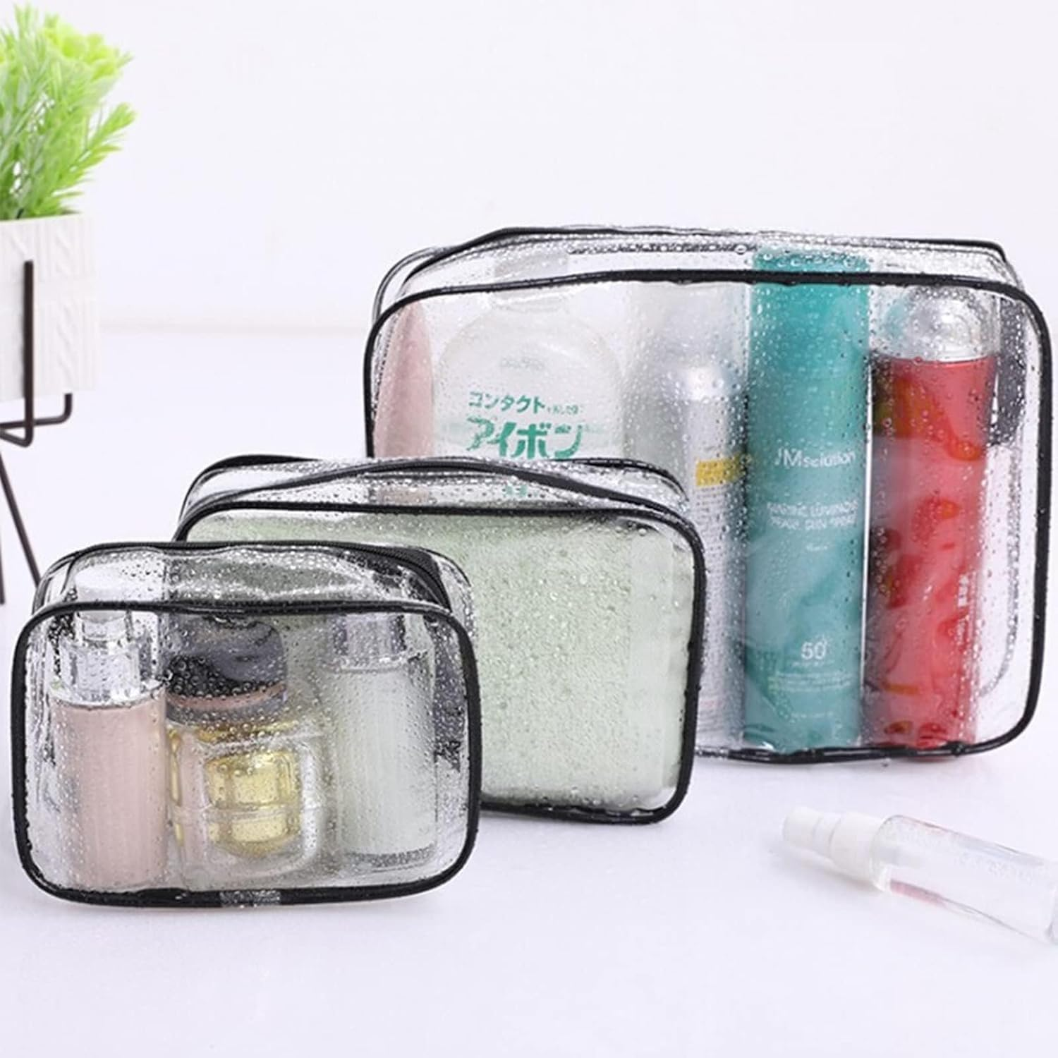 Waterproof Quart Size Travel Makeup Cosmetic Bag, 3Pcs PVC Zippered Toiletry Carry Pouch, Clear Travel Makeup Toiletry Bag, Quart-Sized Clear Cosmetic Makeup Pouch image number 6