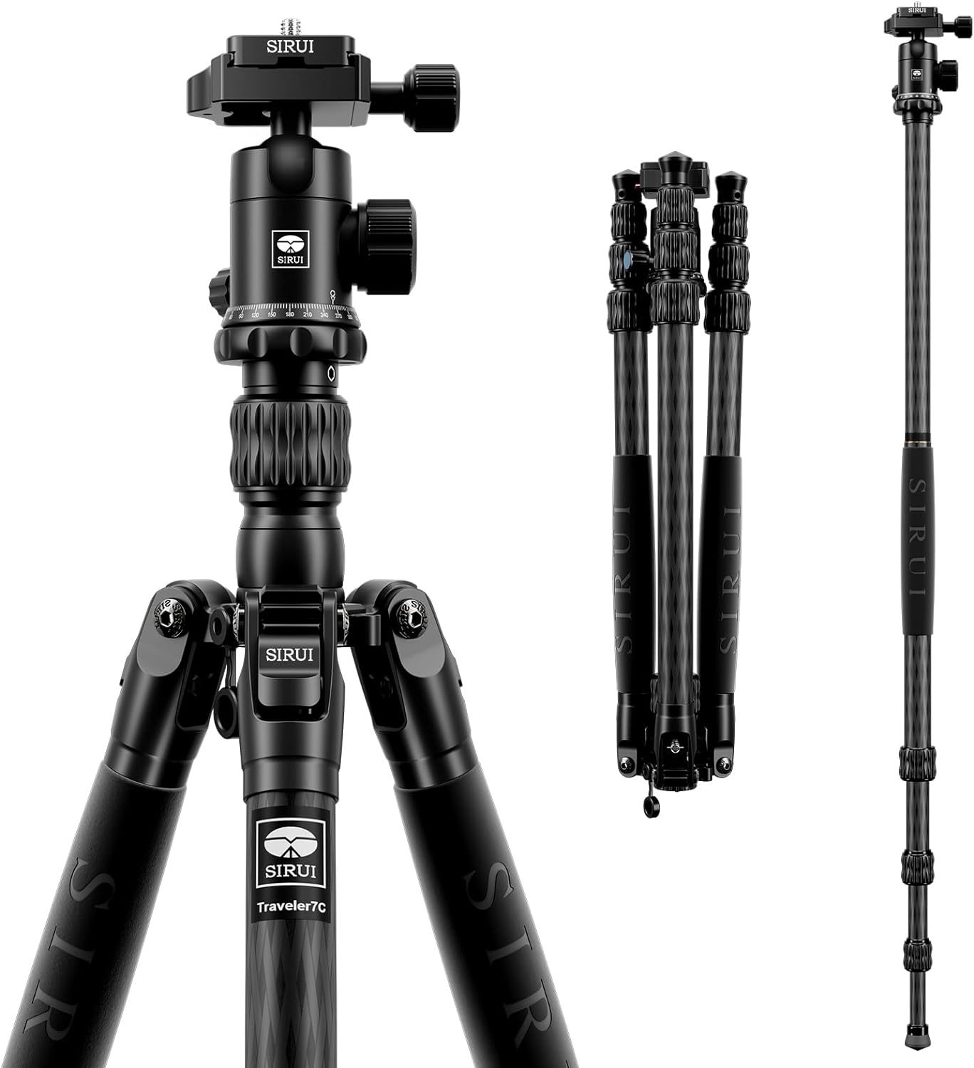 SIRUI Traveler 7C Camera Tripod 65.55 Inches Carbon Fiber Arca Tripod with E-10 360&deg; Panorama Ball Head and Arca Swiss Quick Release Plate Load Capacity up to 17.6Lbs, Convertible to Monopod image number 1