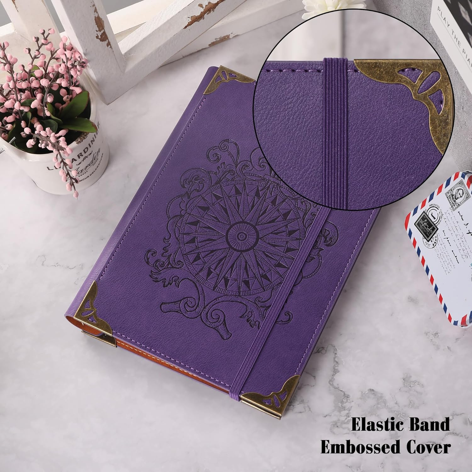 TIEFOSSI A5 Binder 6 Ring Notebook for Women Men, Hardcover PU Leather Journal, Compass Vintage Journal, College Ruled Notebooks for School, Planner, Travel, Work, Organizer image number 4