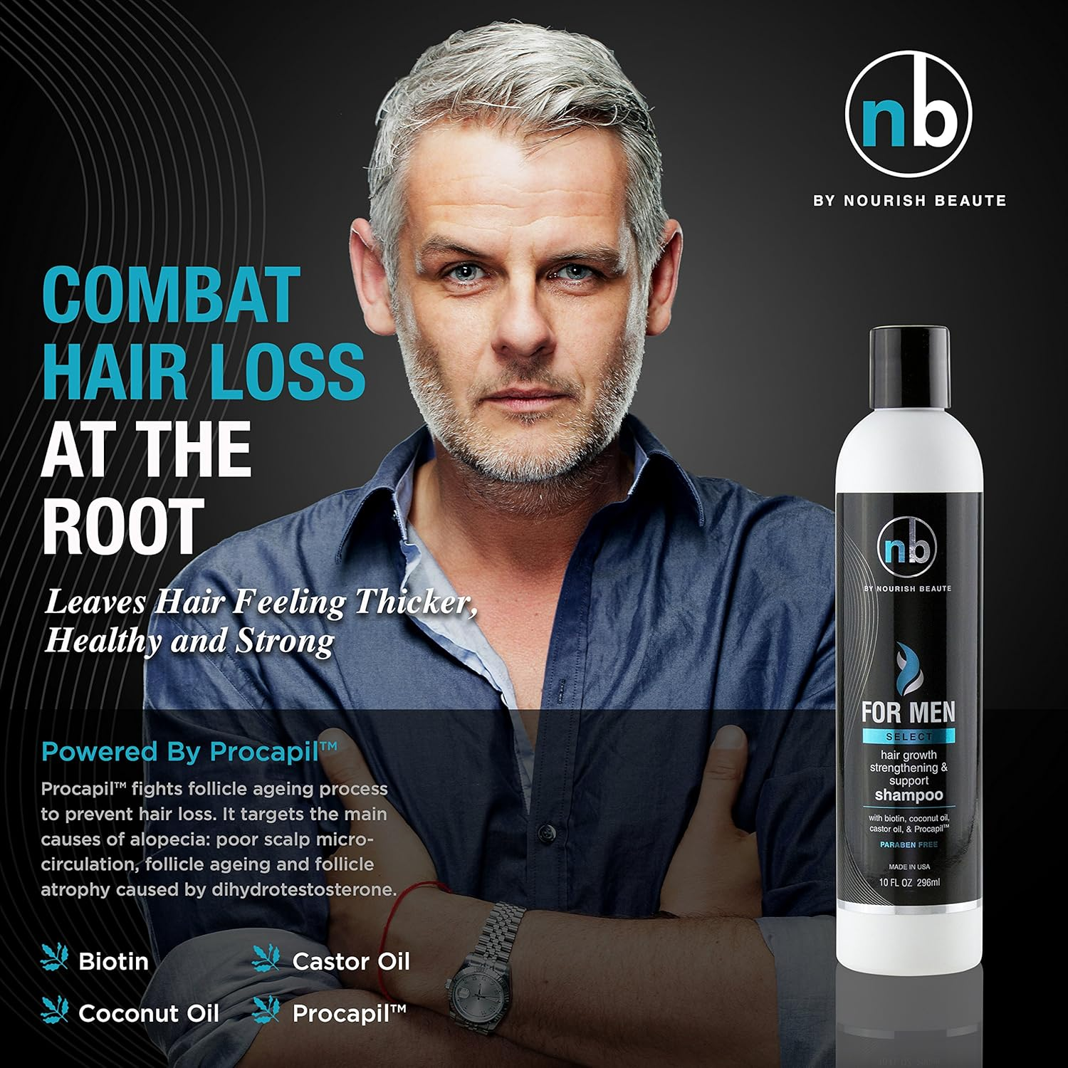 Nourish Beaute Hair Regrowth Shampoo for Men, anti Hair Loss Shampoo, Vitamins Hair Growth Support Shampoo, Select