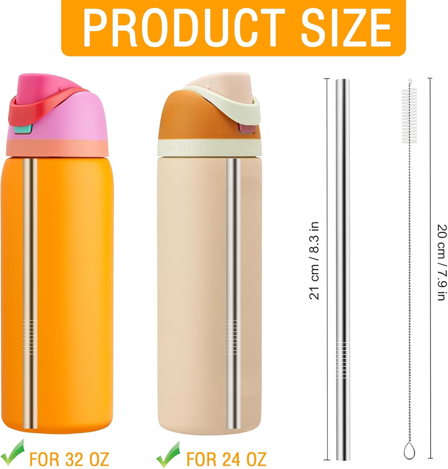 4-Pcs Metal Straws Reusable Compatible Owala Water Bottle 24 Oz 32 Oz with 2 Straw Cleaner, Steel Replacement Straws Parts, Reduce Straw Replacement