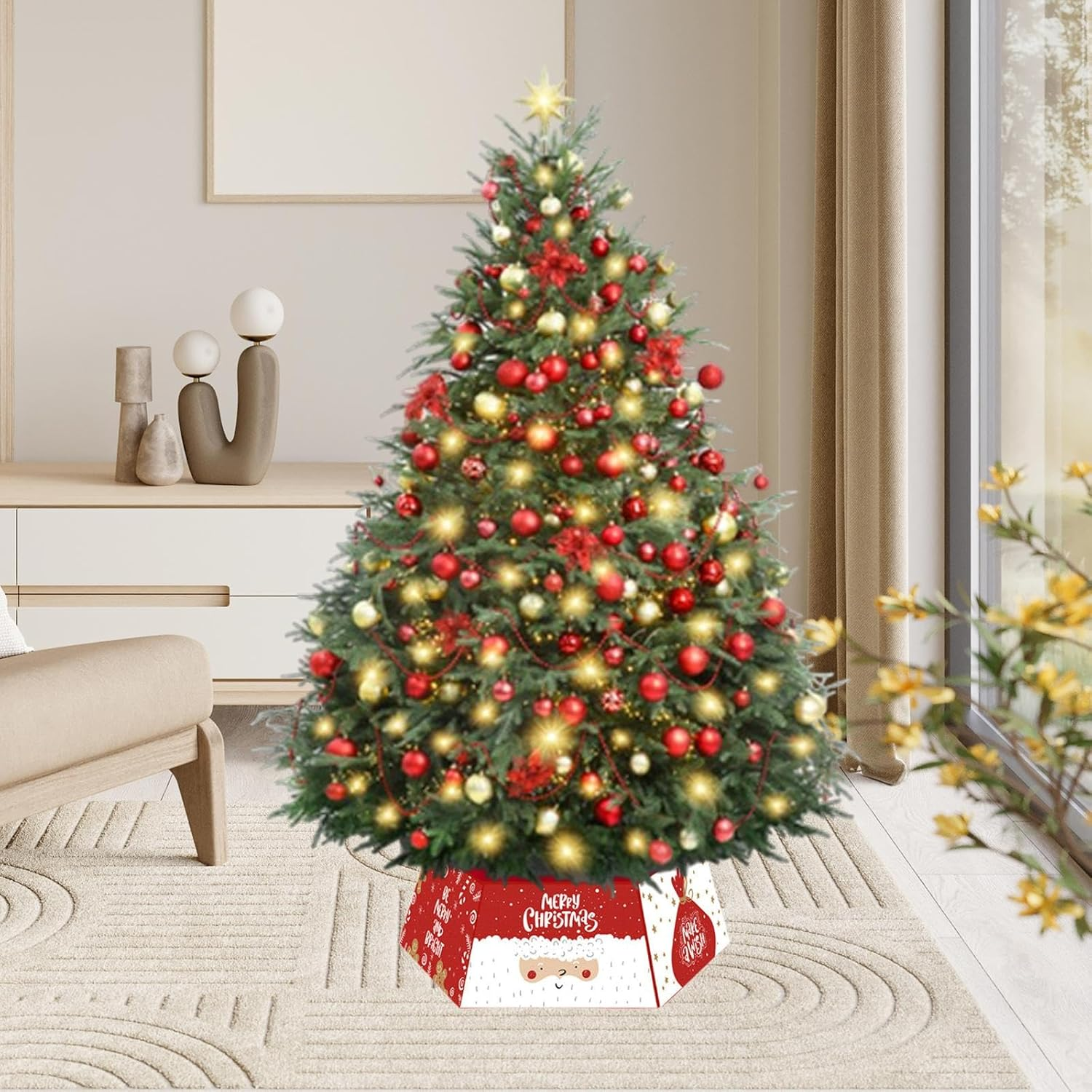 TENOL Christmas Tree Collar Christmas Tree Skirt Hexagon Ornament Decorative Christmas Decoration Christmas Tree Ring for Party, Style D image number 5