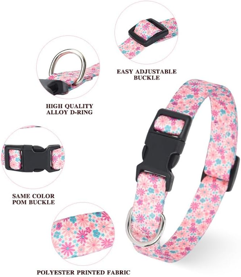 Reflective Dog Collar, Cute Flower Theme Adjustable Heavy-Duty Collar, Soft Pet Accessories with Quick Release Buckle (Pink, L) image number 1