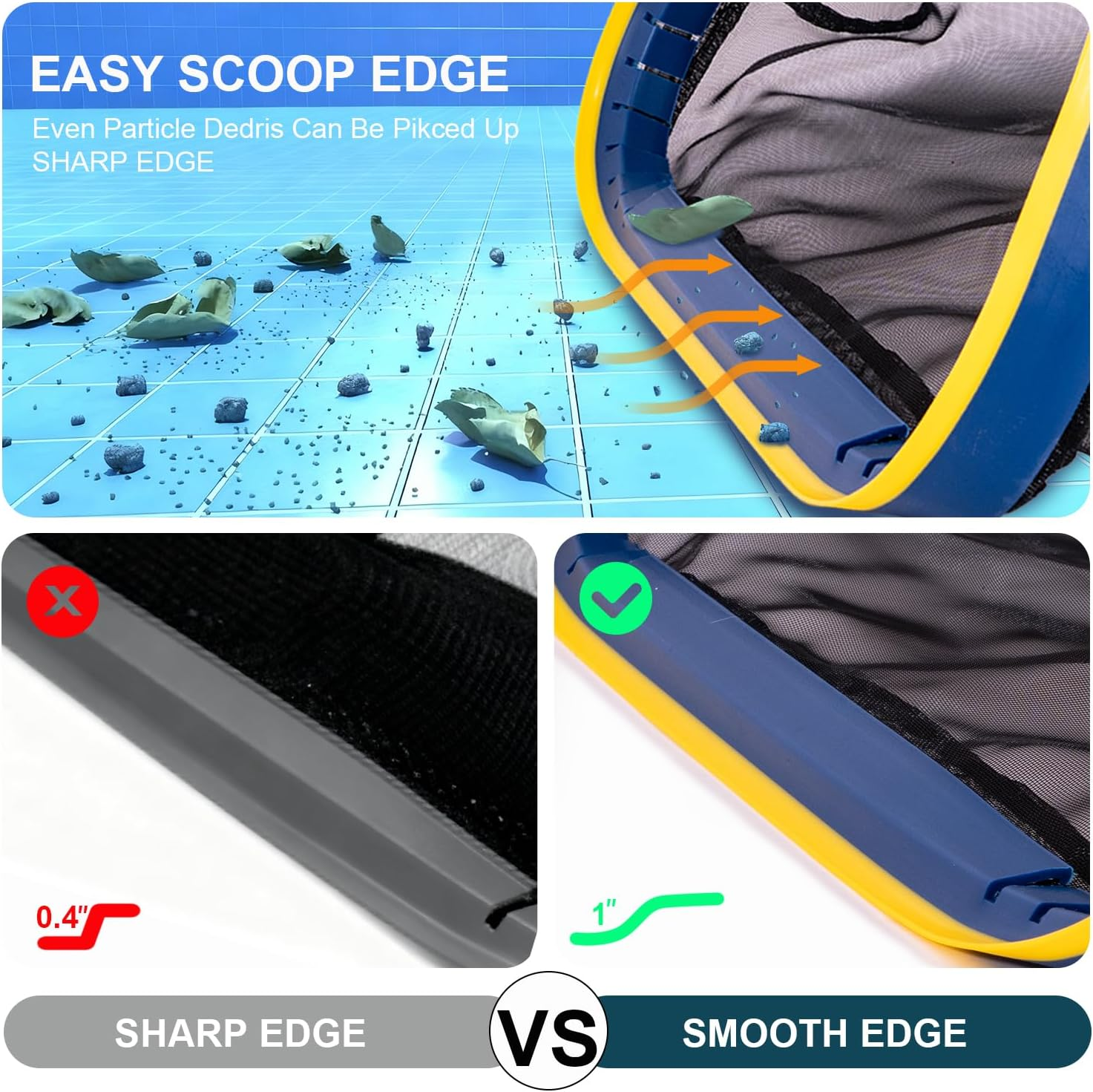 POOLAZA Pool Net Skimmer, Fine Mesh Pool Skimmer Net with Deep Bag, Durable Pool Nets for Cleaning with Aluminum Frame & Handle, Larger Capacity Pool Leaf Skimmer, Pool Leaf Net with Easy Scoop Edge image number 4