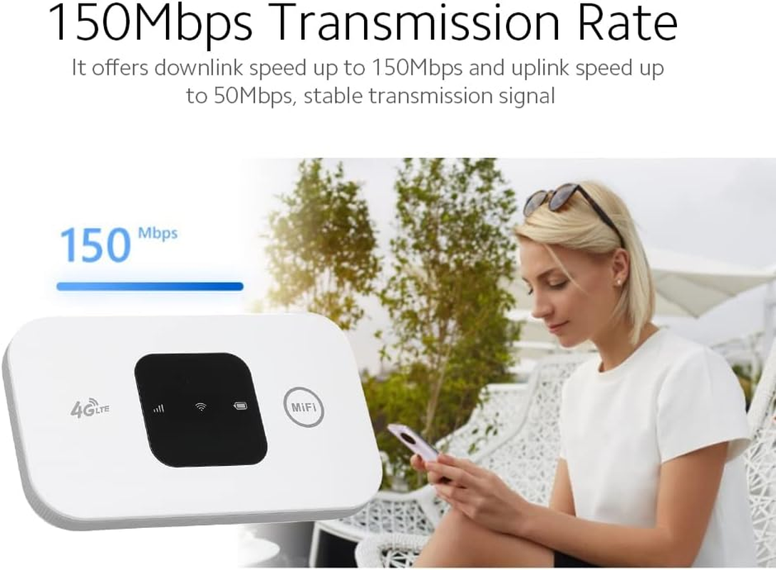 4G LTE Mobile Wifi Portable Wifi Hotspot 150M S Mifi with SIM Card Slot 2100Mah Battery for Europea Asia Africa Region(White) VCXN