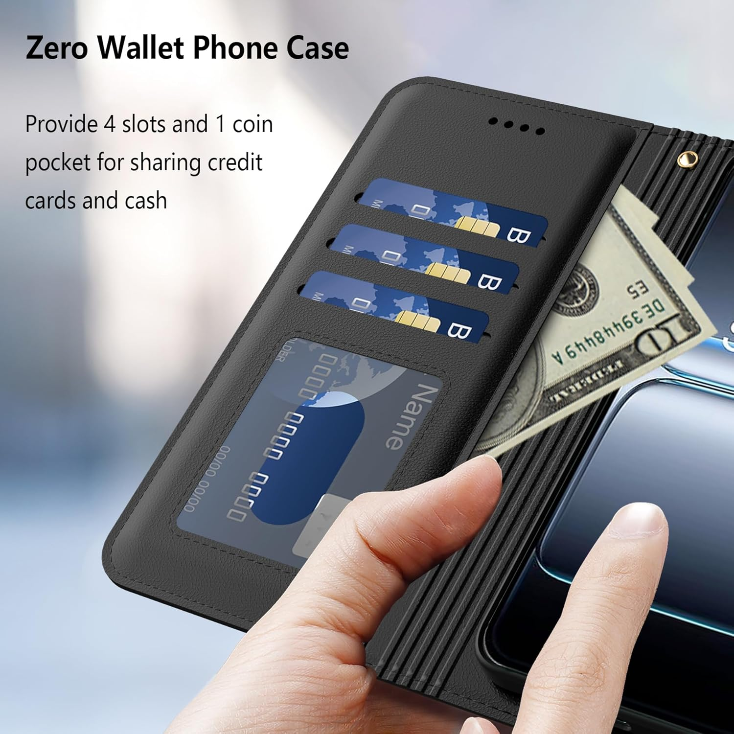 Aiziki for Nord 5 Phone Case, Leather Flip Case with 3 Card Slots & Kickstand, Anti-Drop, Magnetic Closure, Compatible with Nord 5 Case- Black image number 4