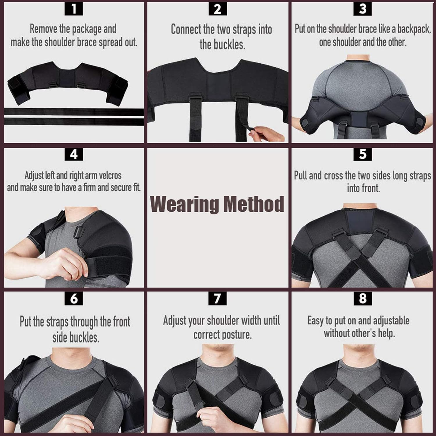Double Shoulder Brace Shoulder Support Strap for Men Women Rotator Cuff,Dislocated Joints,Muscle Pain Relief, for Posture Correction Shoulder Belt Back Stabilizer,M image number 6