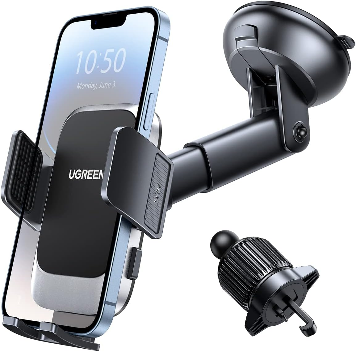UGREEN 2 in 1 Car Phone Holder Mount for Dashboard Windshield Air Vent, Universal Cradle, Strong Suction Cup, Compatible with Iphone 16 Pro Max, Galaxy S24 Ultra image number 1