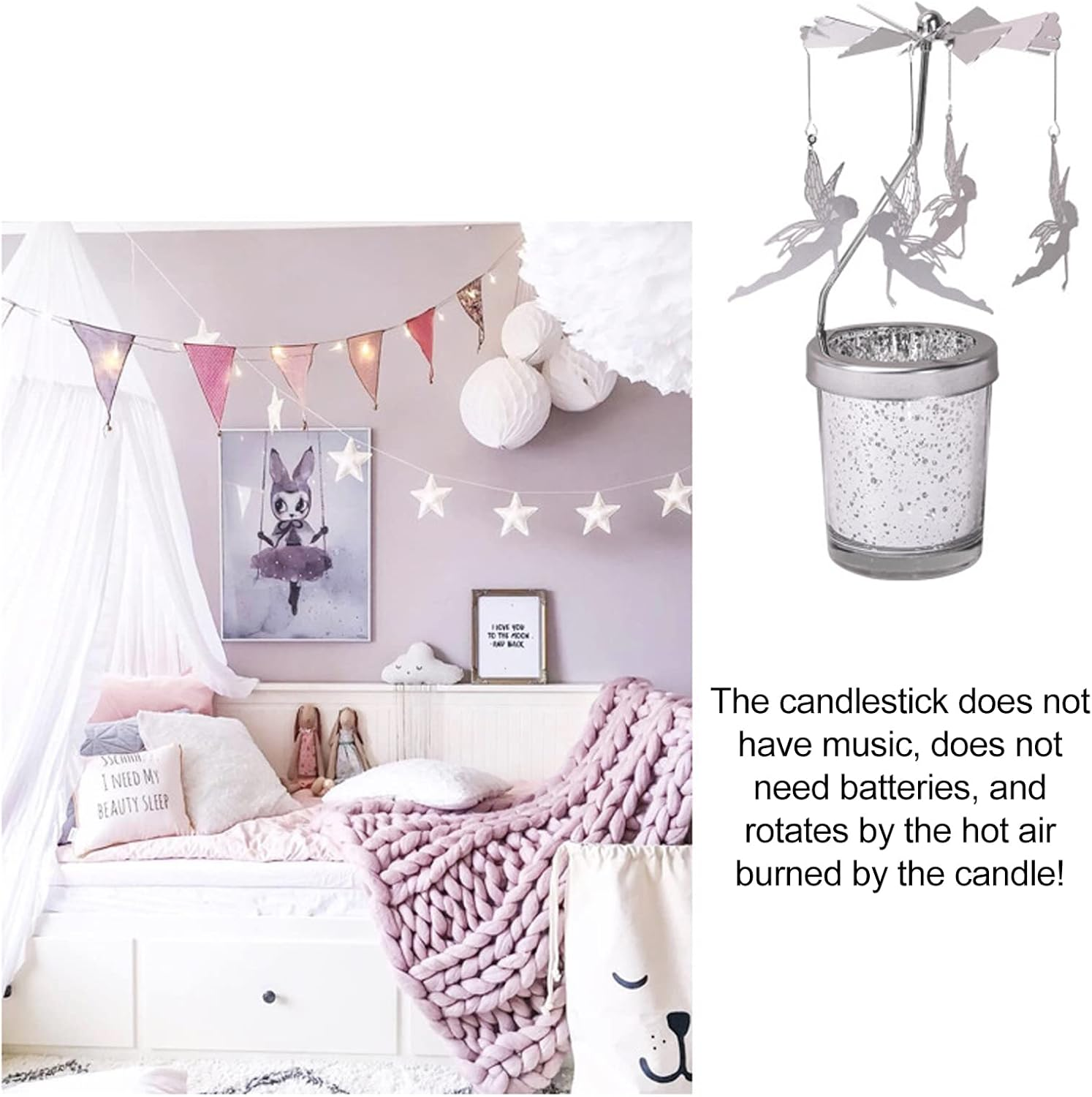 HYLOOD 7X3X2In Carousel Rotary Candle Holder Metal Spinning Tea Lights Candle Holder Rotary Glass Tealight Candle Holders Rotating Tea Candle Holder for Wedding Fireplace Home Decor, Silver