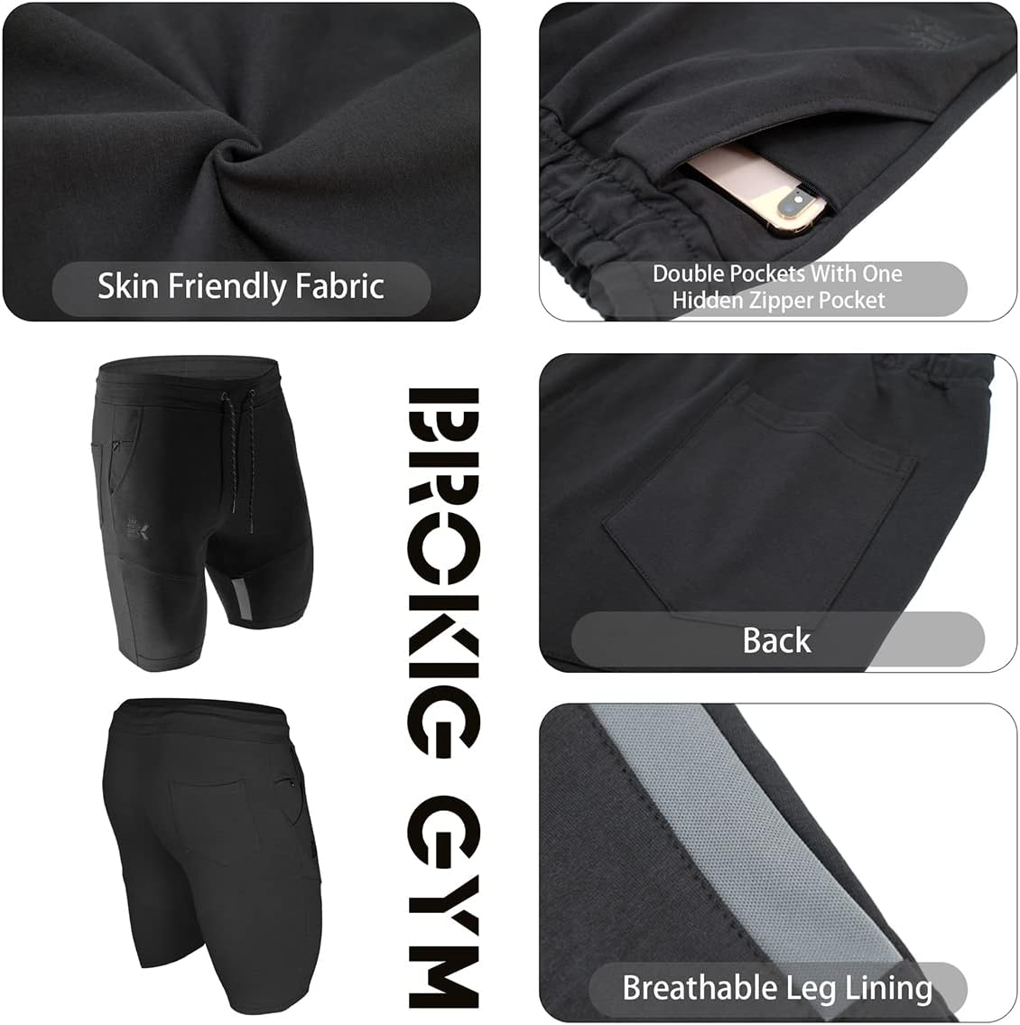 BROKIG Men'S Stripe Gym Shorts,Thigh Mesh Fitness Running Shorts Slim Fit Sport Shorts with Zip Pocket image number 4