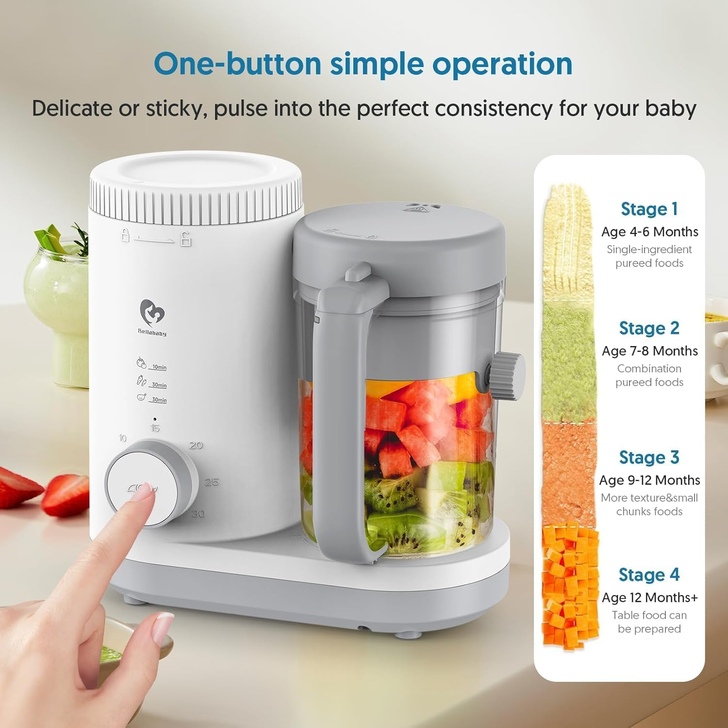 Baby Food Maker Bellababy Baby Food Processor, Puree Blender Steamer with Reversible Steam Basket, One Button Easy Operation & Large Opening for Easy Cleaning image number 5