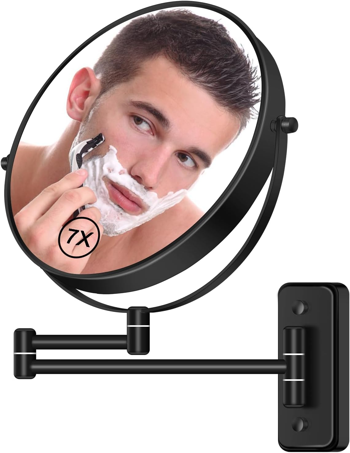 Btremary 8&rdquo; Wall Mounted Magnifying Makeup Mirror 1X/7X Wall Mount Mirror Swing Arm Two-Sided 360&deg; Swivel Bathroom Shaving Mirror for Men and Women in Hotel/Home, Black image number 5