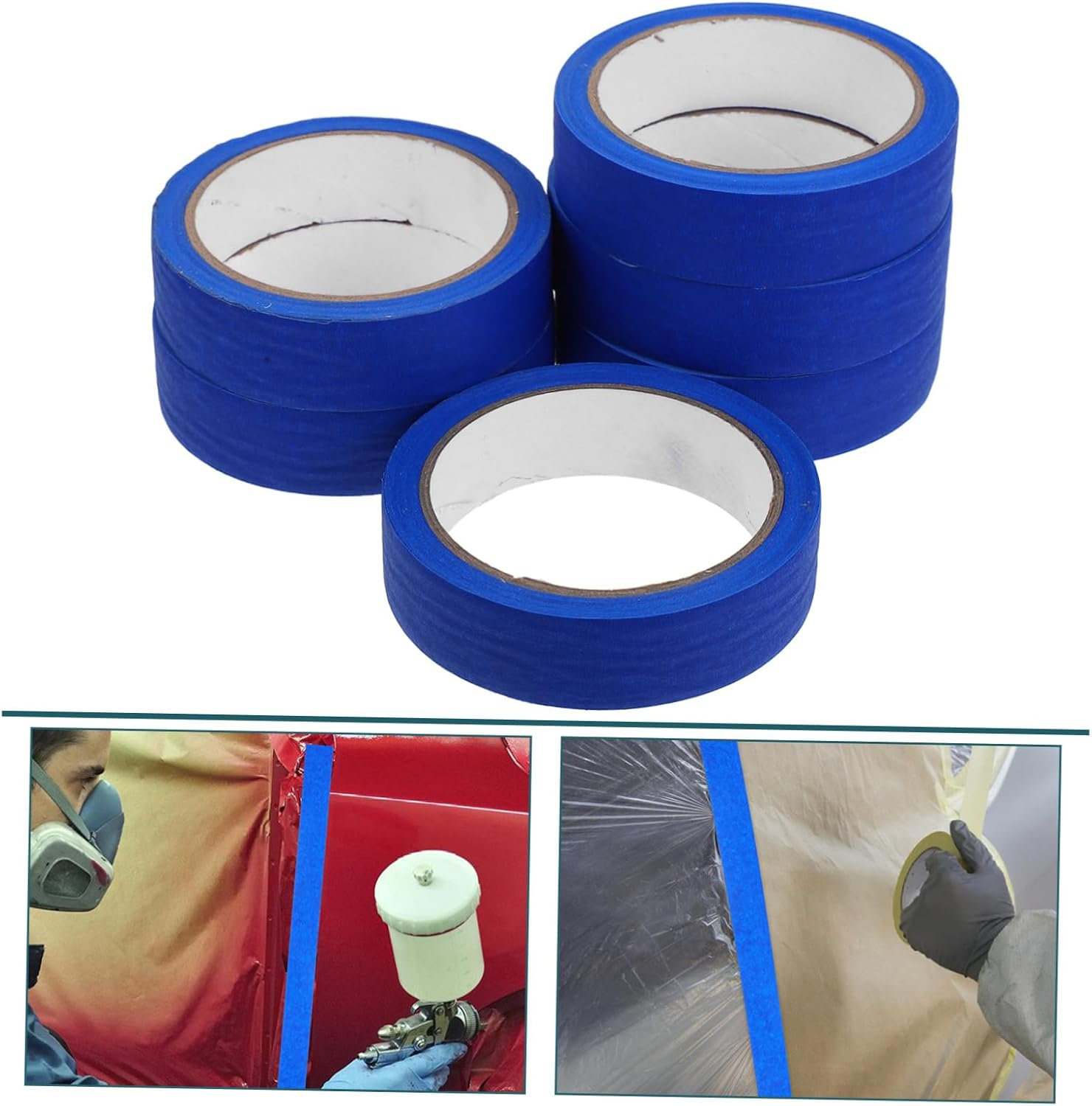 6Rolls Masking Tape Flexible Adhesive Crepe Paper for Auto Painting and Craft Projects Writable Yards Each Roll for Precise Masking and Decoration image number 1