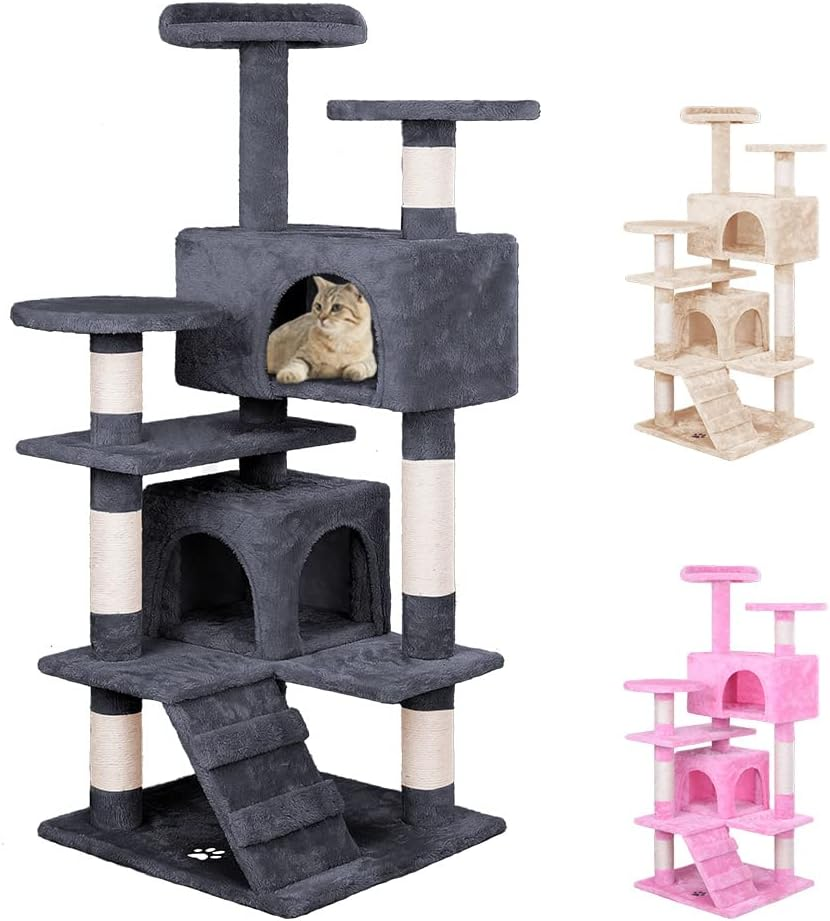 BEASTIE 180Cm Cat Tree with Mouse Toy Scratching Post Tower Condo Cat Play Towers Trees House Furniture Wood in Beige Colour
