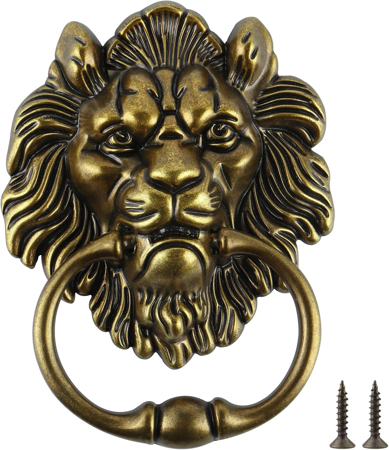 MOLIGOU Lion Head Door Knocker, 6 Inch Decorative Front Door Knocker, Antique Lion Door Ring Pull Handle (Antique Bronze)