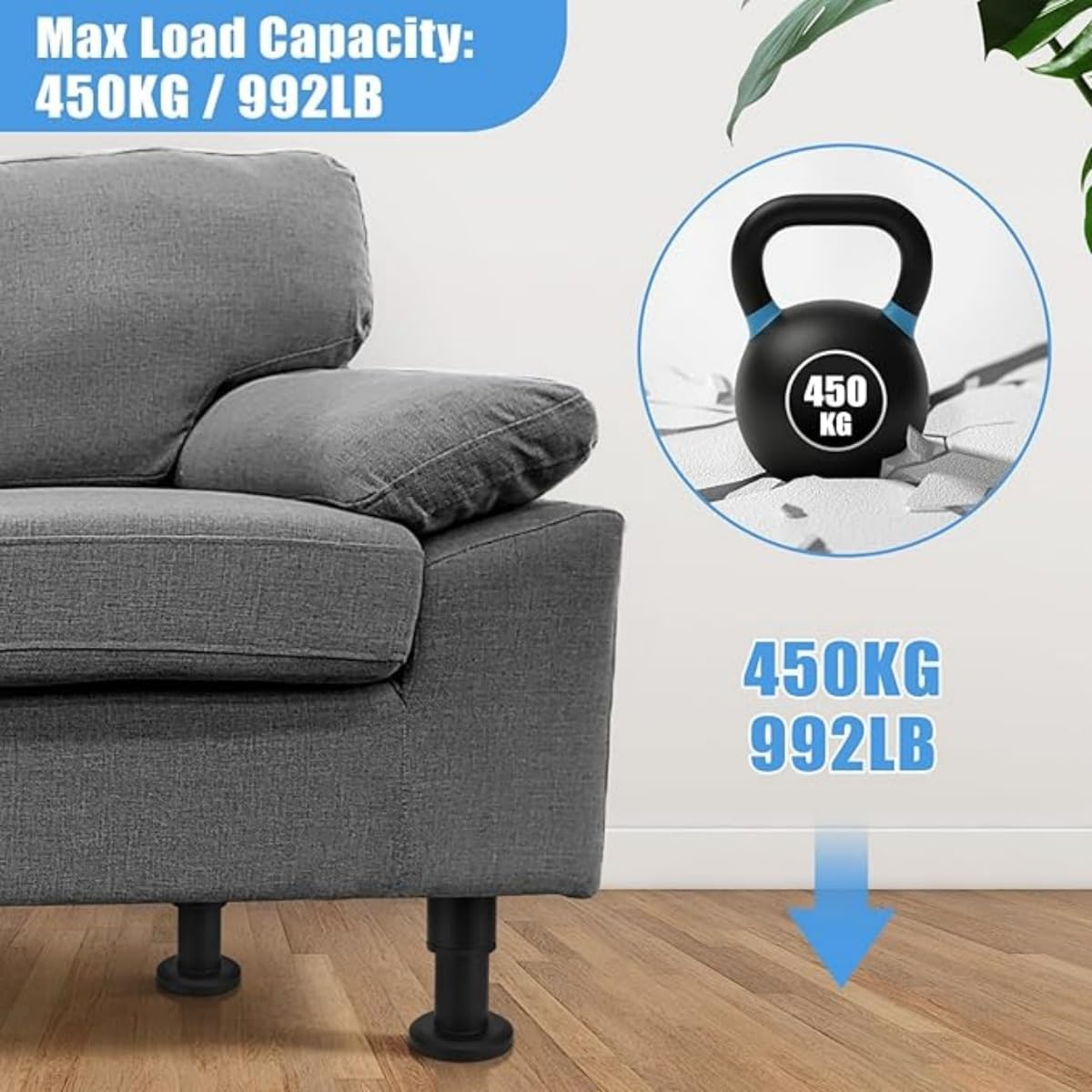 2-Piece Bed Support Legs - Adjustable Metal Furniture Legs 18-30Cm for Bed, Sofa, Cabinet, Couch, Dresser, Table image number 6