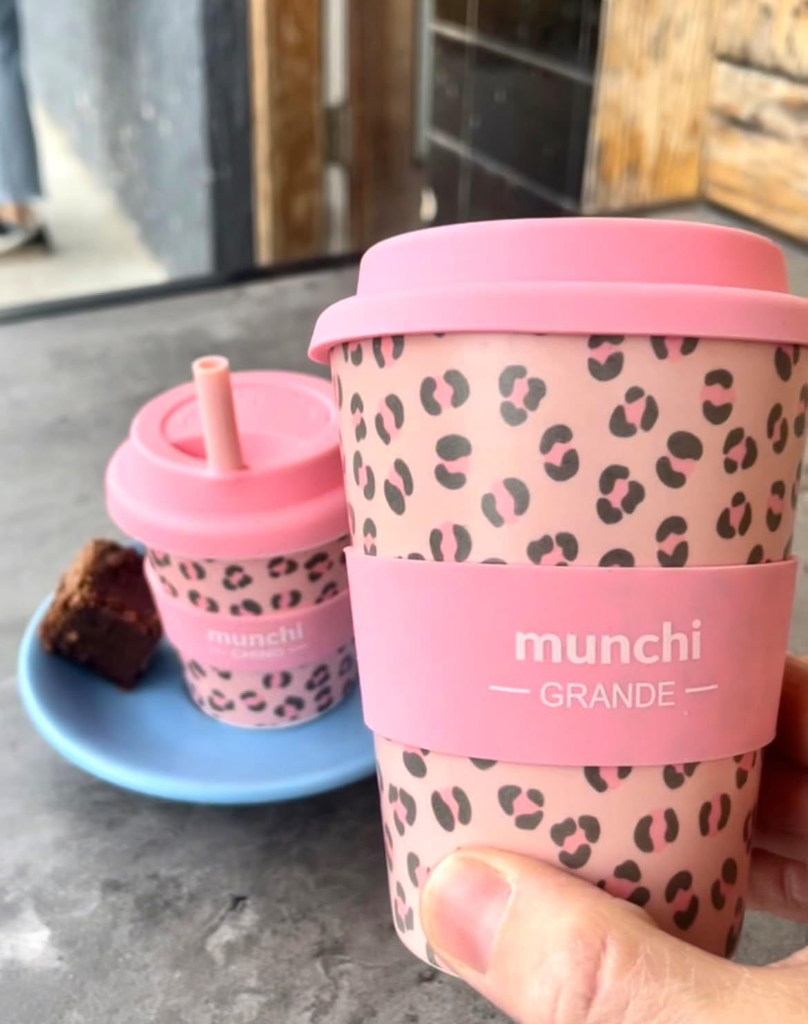 Munchi Babyccino Cup Twin Pack for Kids and Adults - Flower + Leopard Print Design, Reusable Cups Include Silicon Straws, 120Ml (4Oz) Capacity image number 1