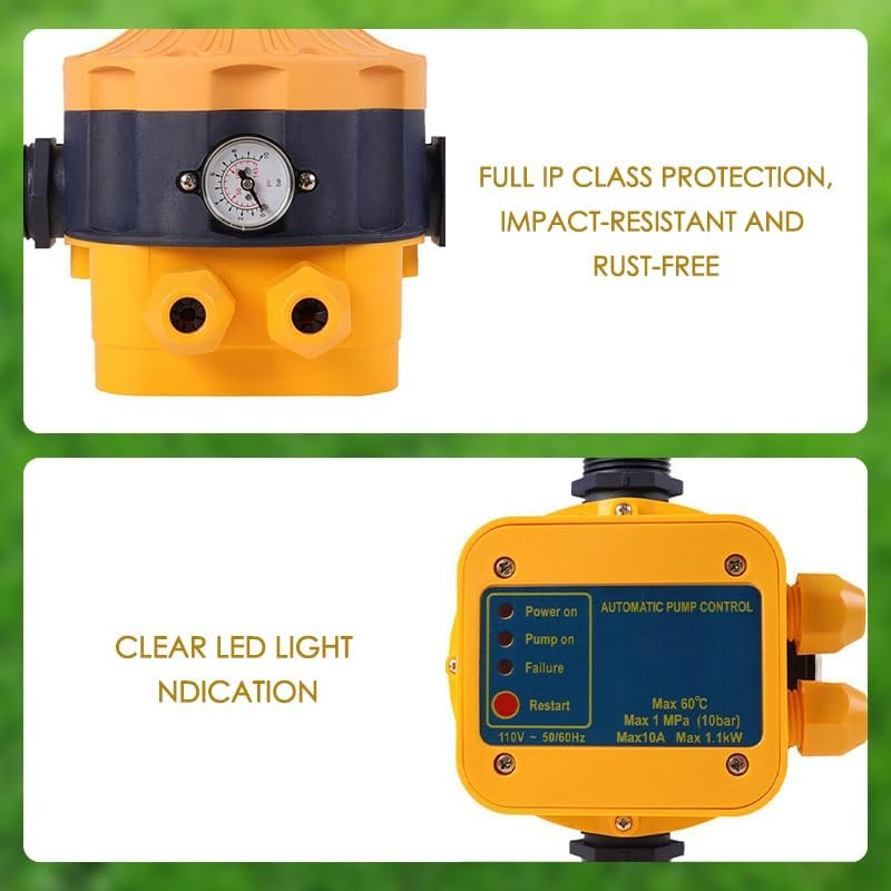 Leona Co Water Booster Pump Pressure Switch, Automatic Electric Controller with Gauge, 240V