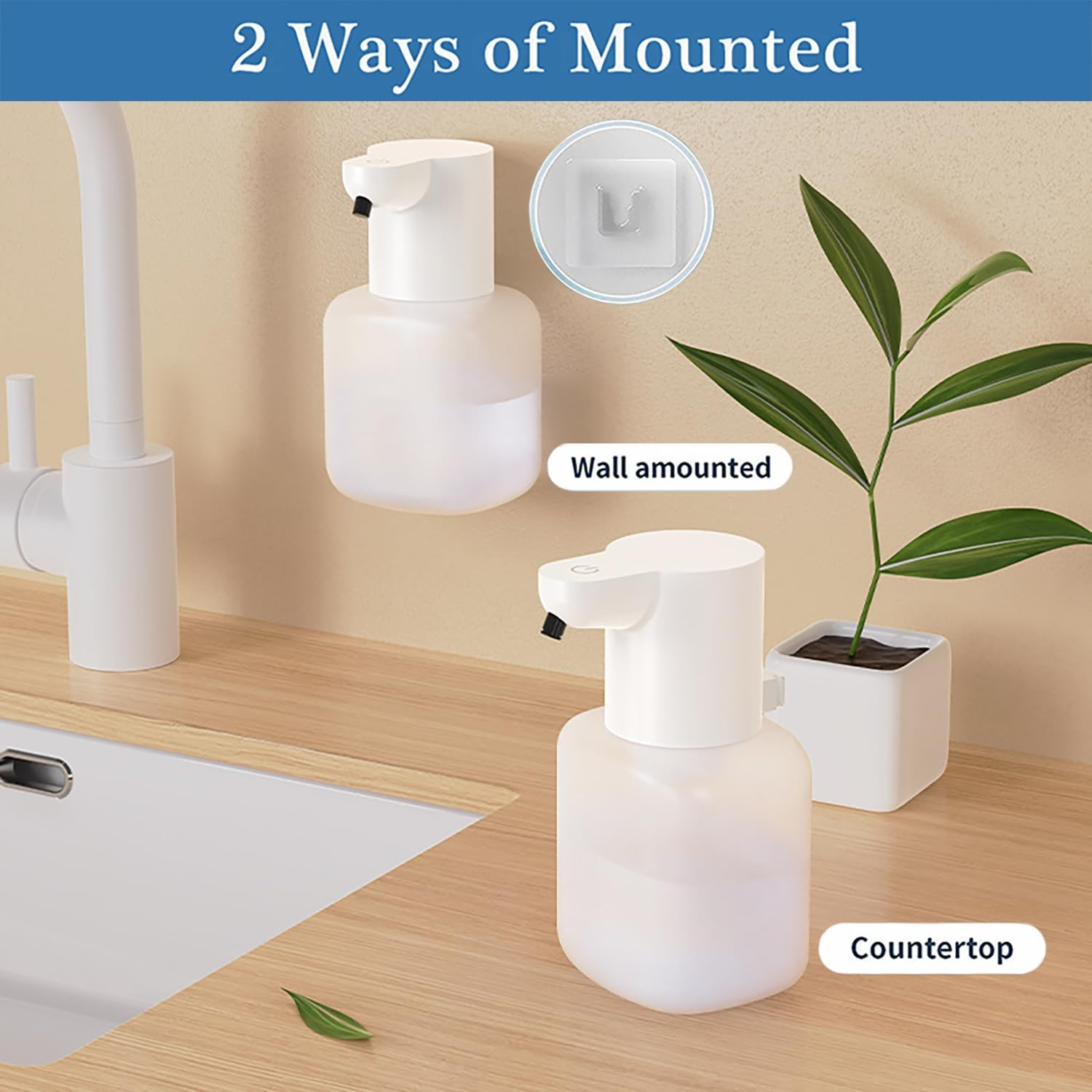 Automatic Foam Soap Dispenser, 420ML Infrared Hand-Free Touchless Soap Dispenser, Rechargeable Wall Mounted Hand Soap Dispenser for Home Bathroom, Kitchen (Foam) image number 2