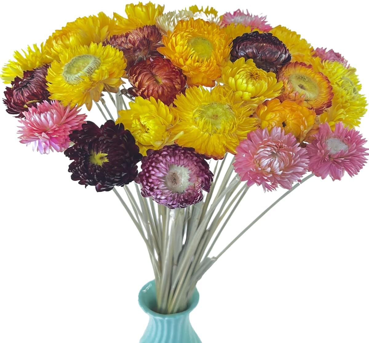 Tooget 40Pcs Natural Dried Daisies, Dried Daisy Flowers Bouquet with Stem for Wedding Home Office Party DIY Flower Arrangement image number 4