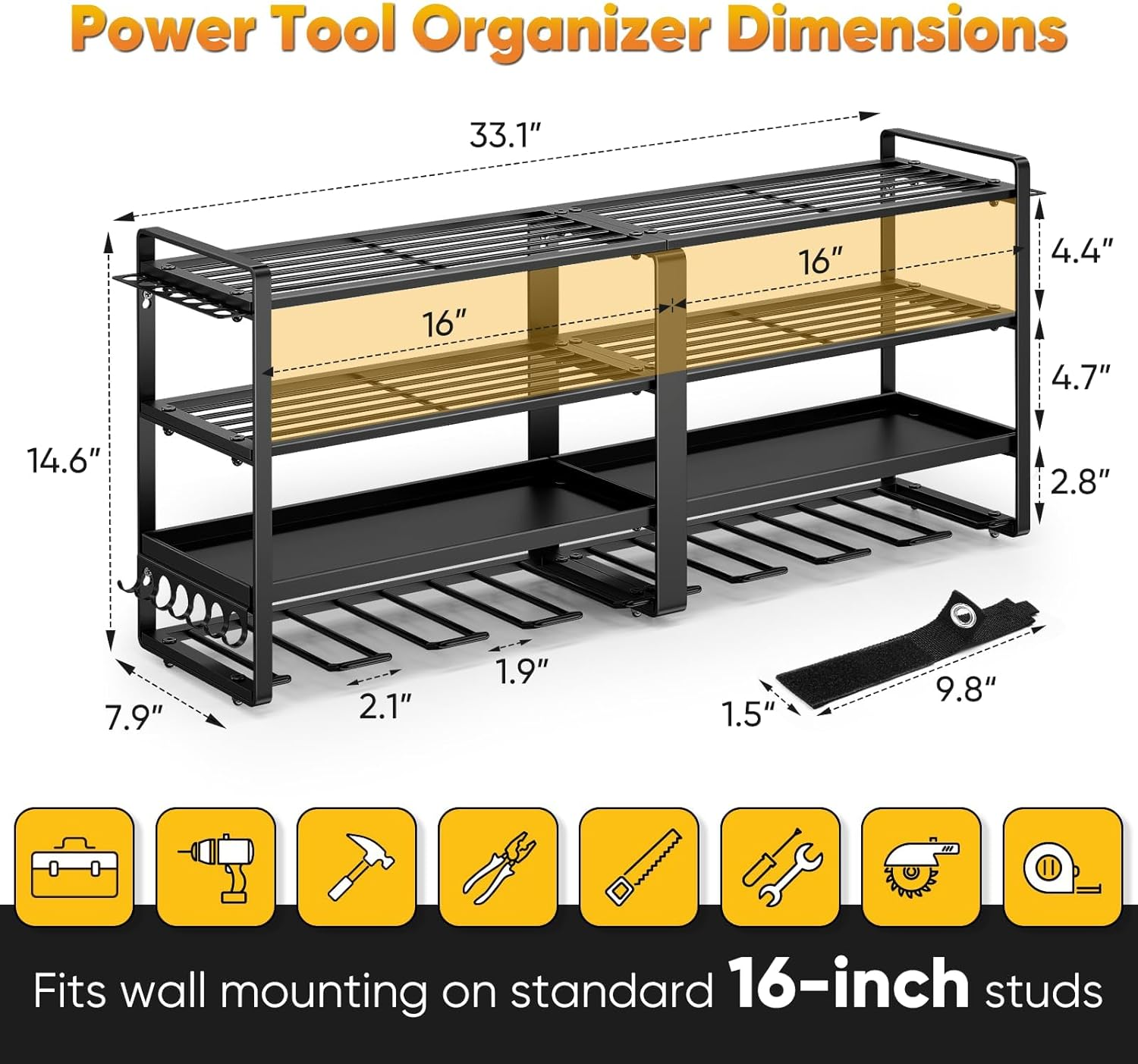 POKIPO Power Tool Organizer Wall Mount, Extended Large Heavy Duty 8 Drill Holder, 4 Layer Garage Tool Organizer and Storage, Utility Racks Suitable for Workshop, Garage Cordless Drill